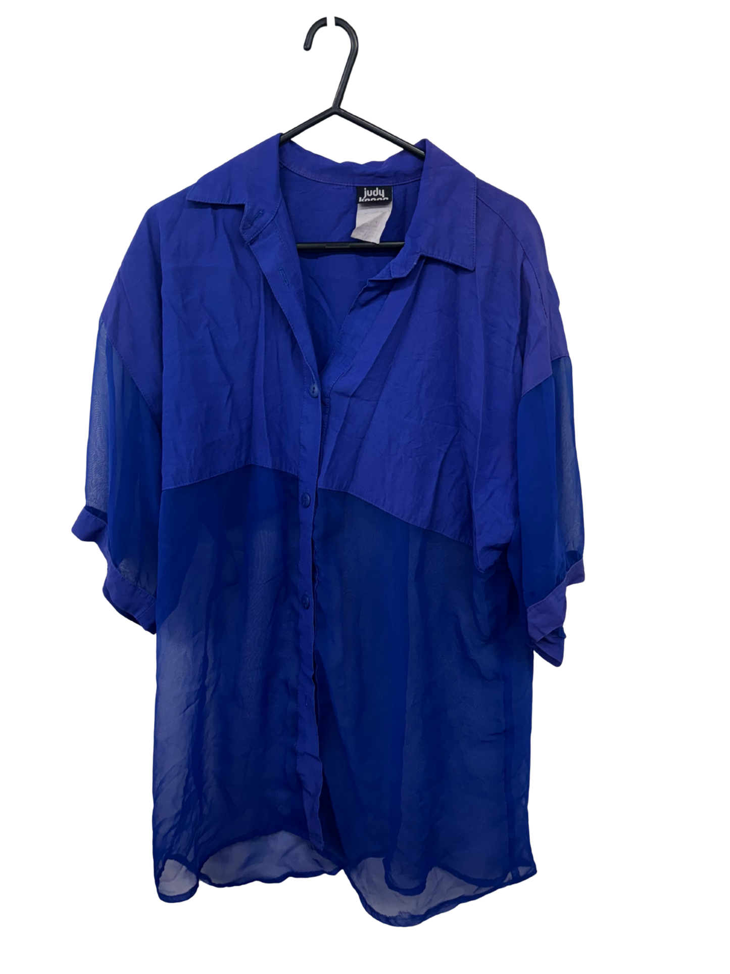 Vintage Blue/Purple Short Sleeve Sheer Panel Button Up Shirt