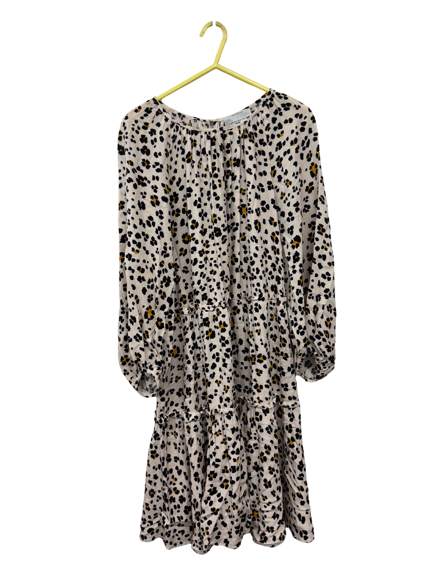 Cream & Black Spotted Print Long Sleeve Short Dress