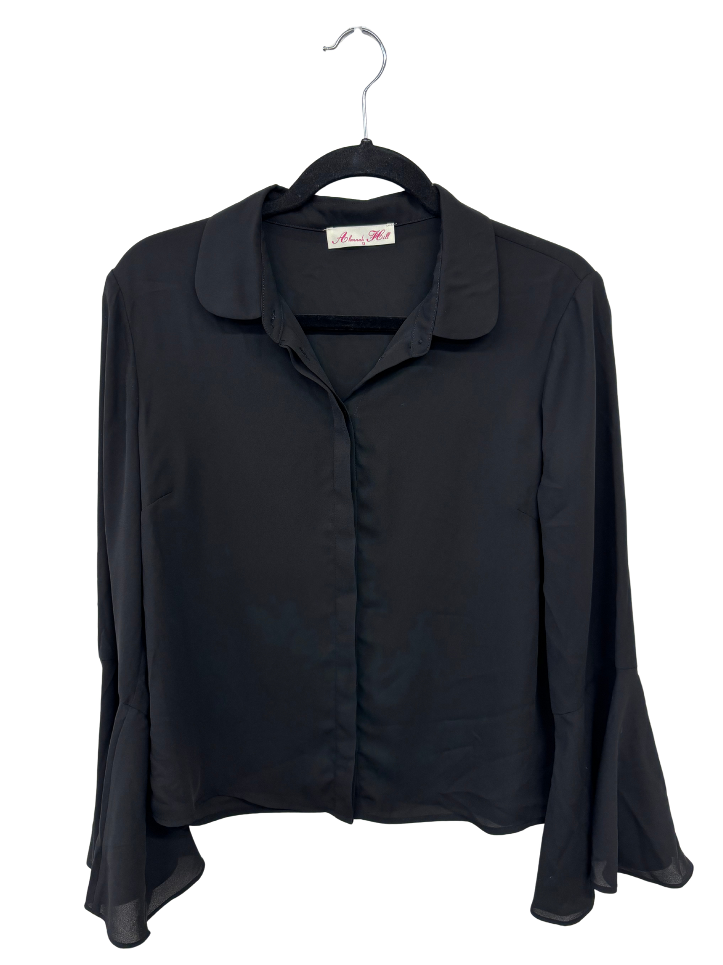 Black Long Bell Sleeve Button Up Shirt