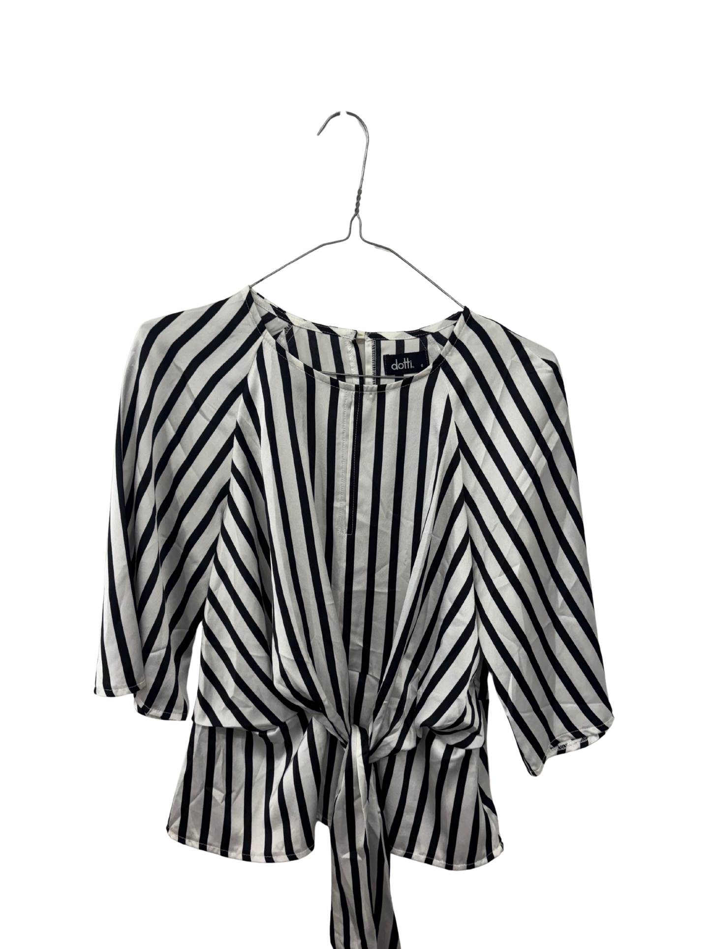 Black & White Stripe Knot Front Peplum Half Sleeve Top