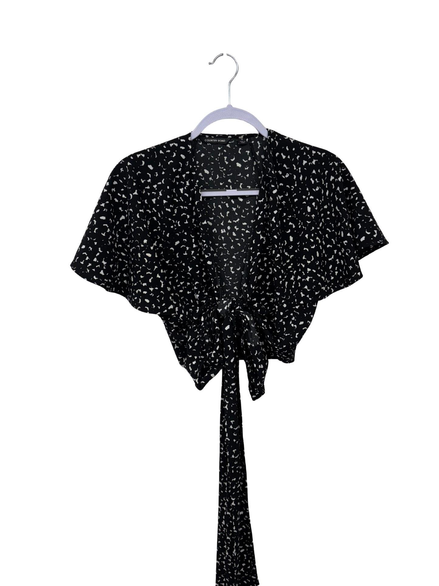 Black & White Pattern Short Sleeve Wrap Crop Top