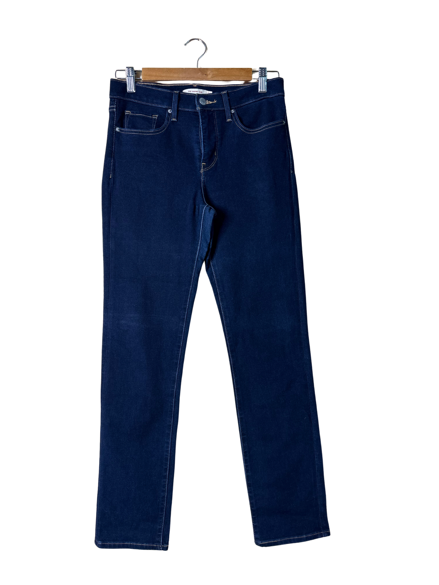 Dark Blue Fitted Mid-Rise Jeans in 'Shaping Slim'