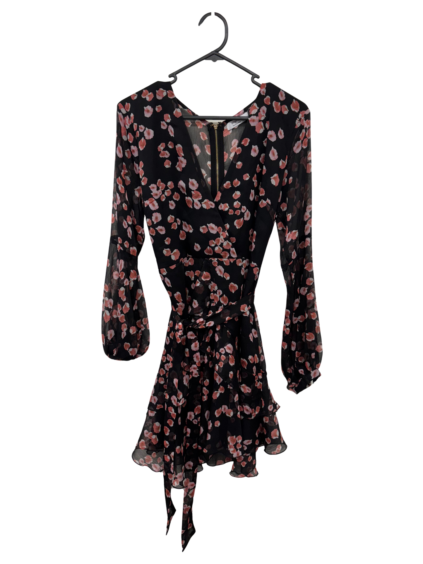 Black & Pink Floral Print Long Sleeve Short Dress