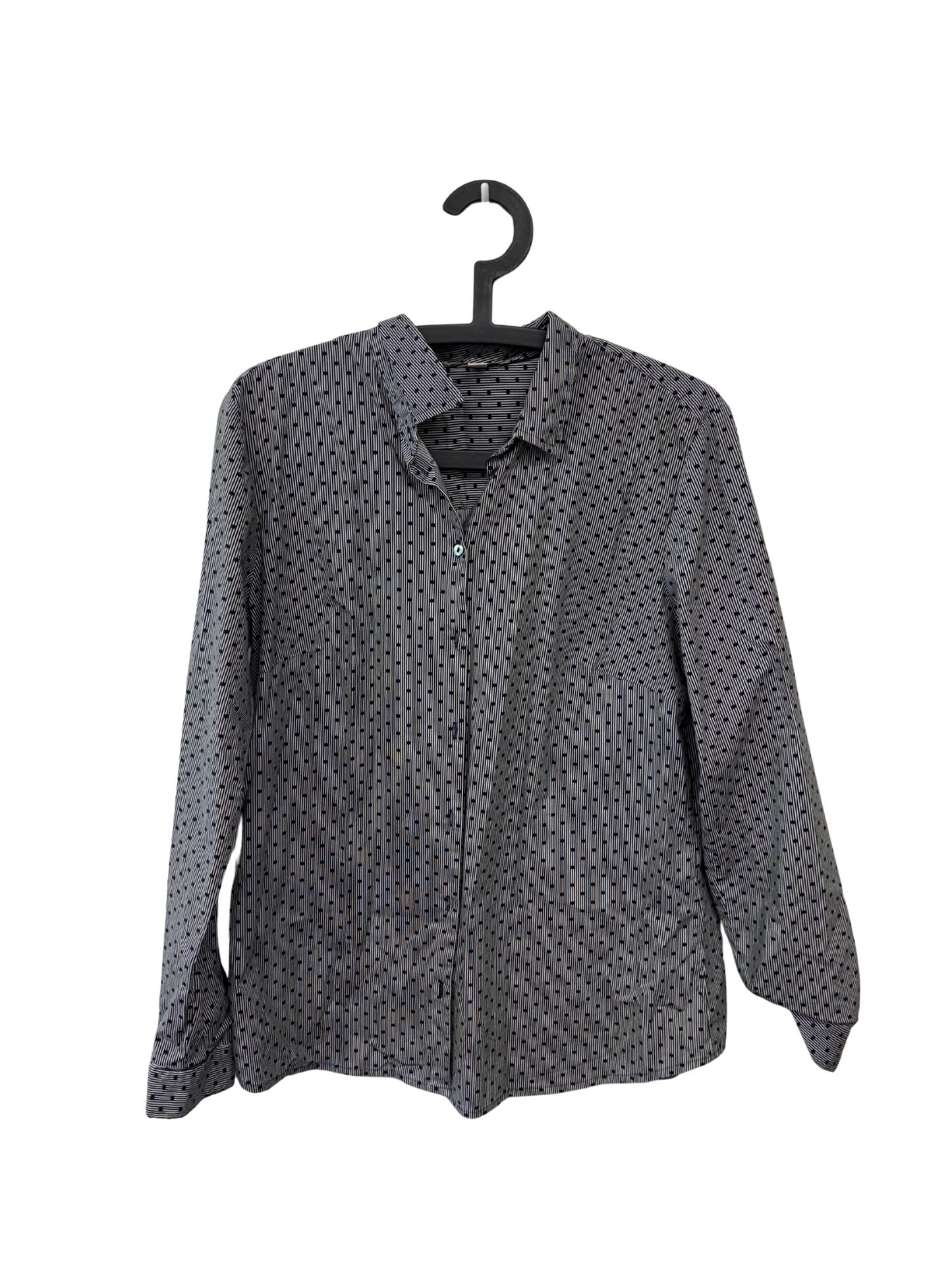 Dark Blue & Cream Striped Dot Long Sleeve Button Up Shirt