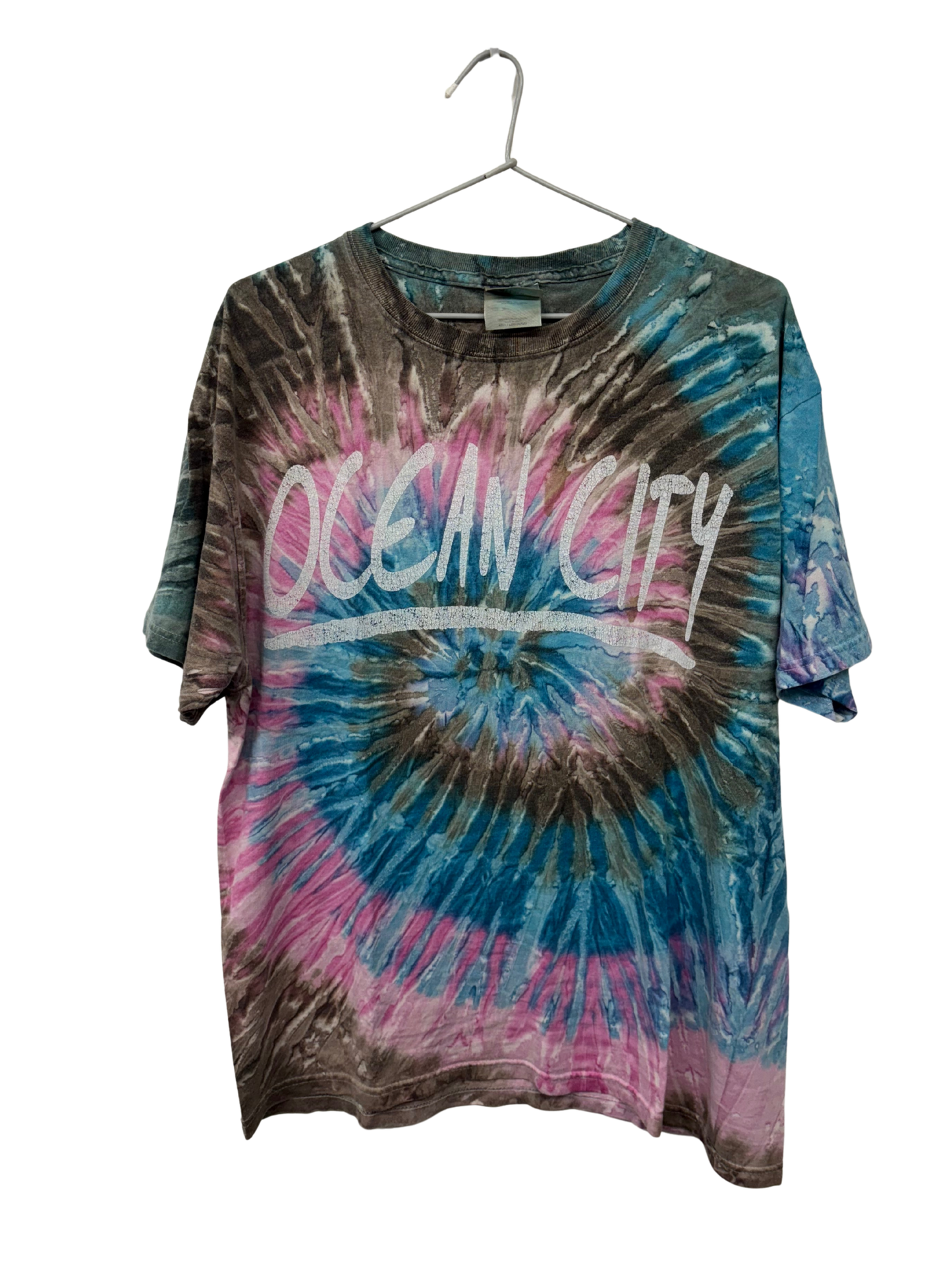 Vintage Blue, Brown, Pink Tie Dye Short Sleeve T Shirt