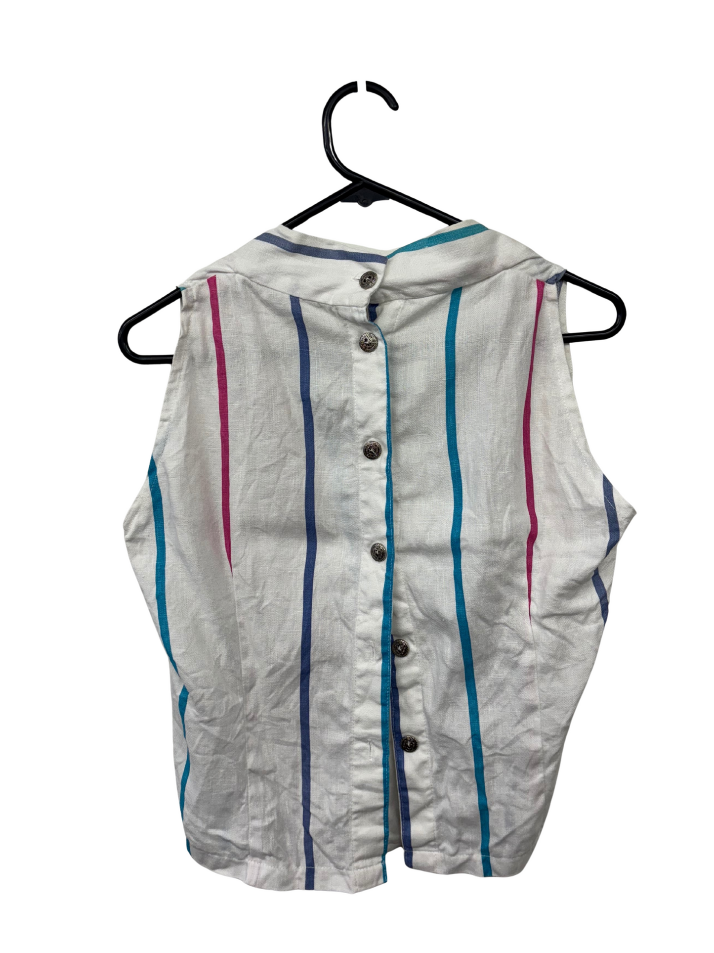 Vintage White, Pink, Blue Stripe Sleeveless Top