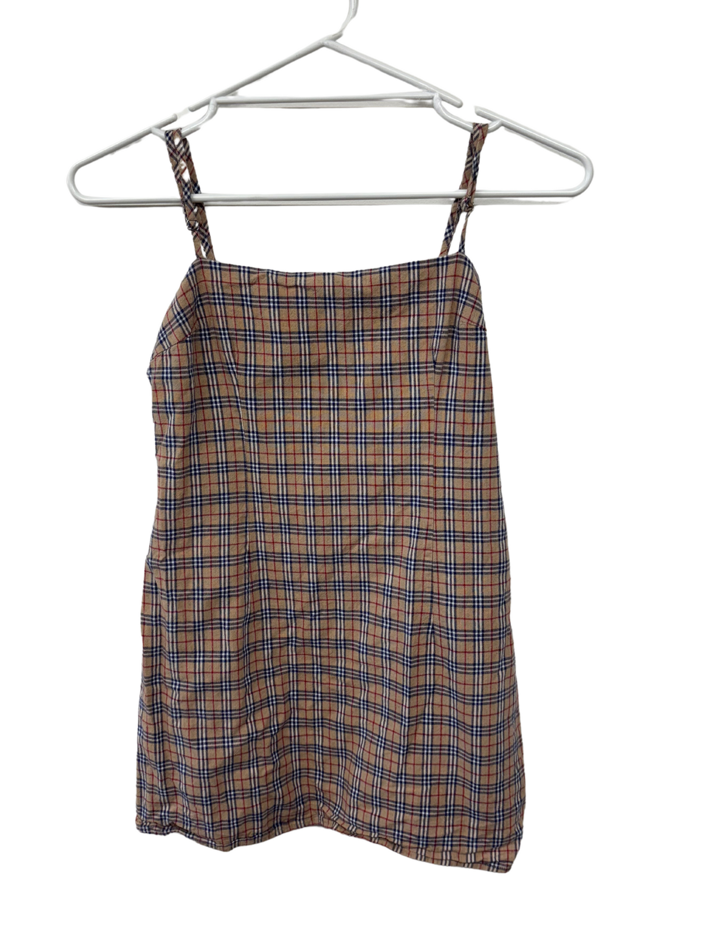 Cream, Blue, Red Check Strappy Short Dress
