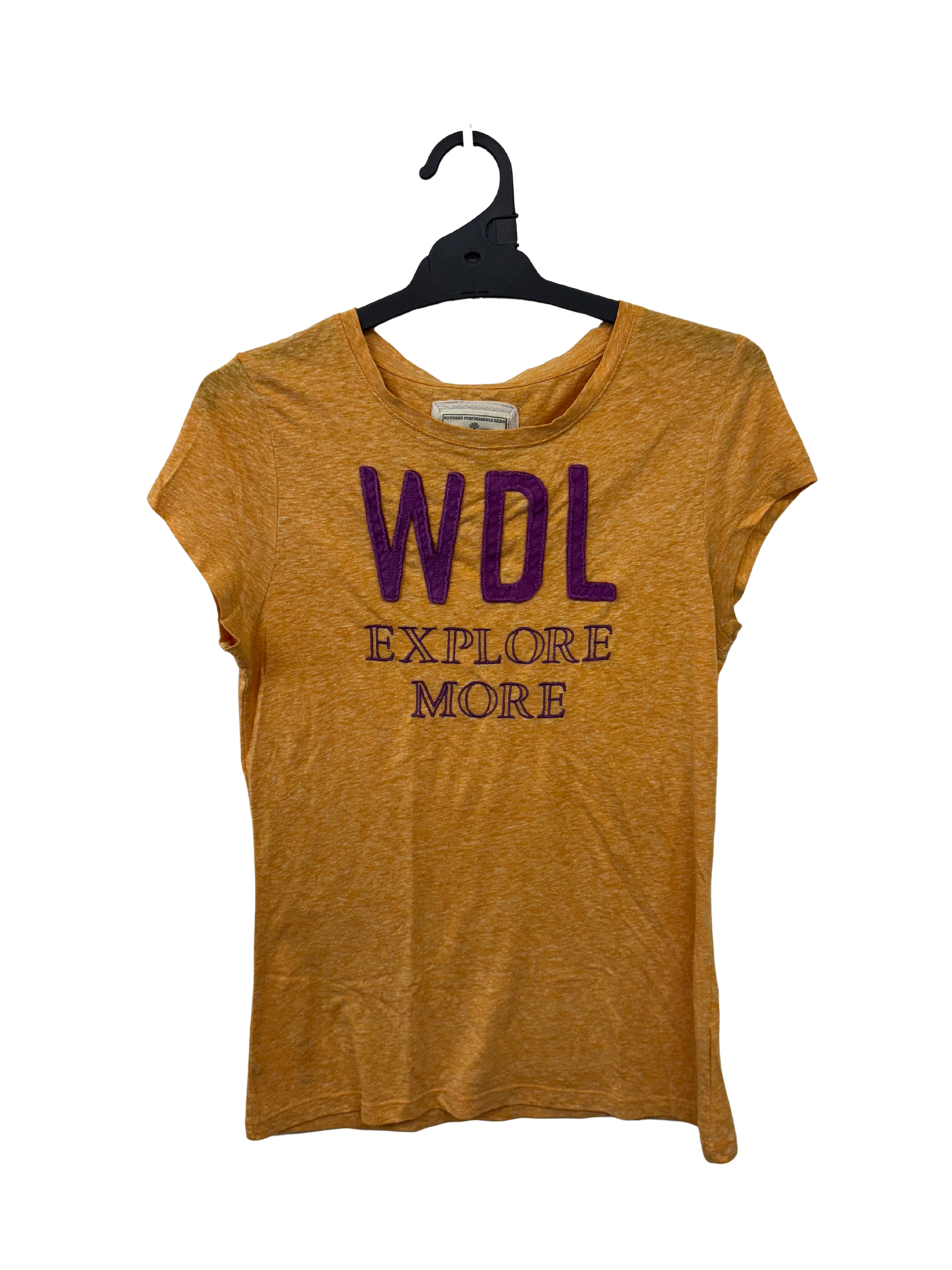 Light Orange Fitted Short Sleeve Tshirt with Purple Text