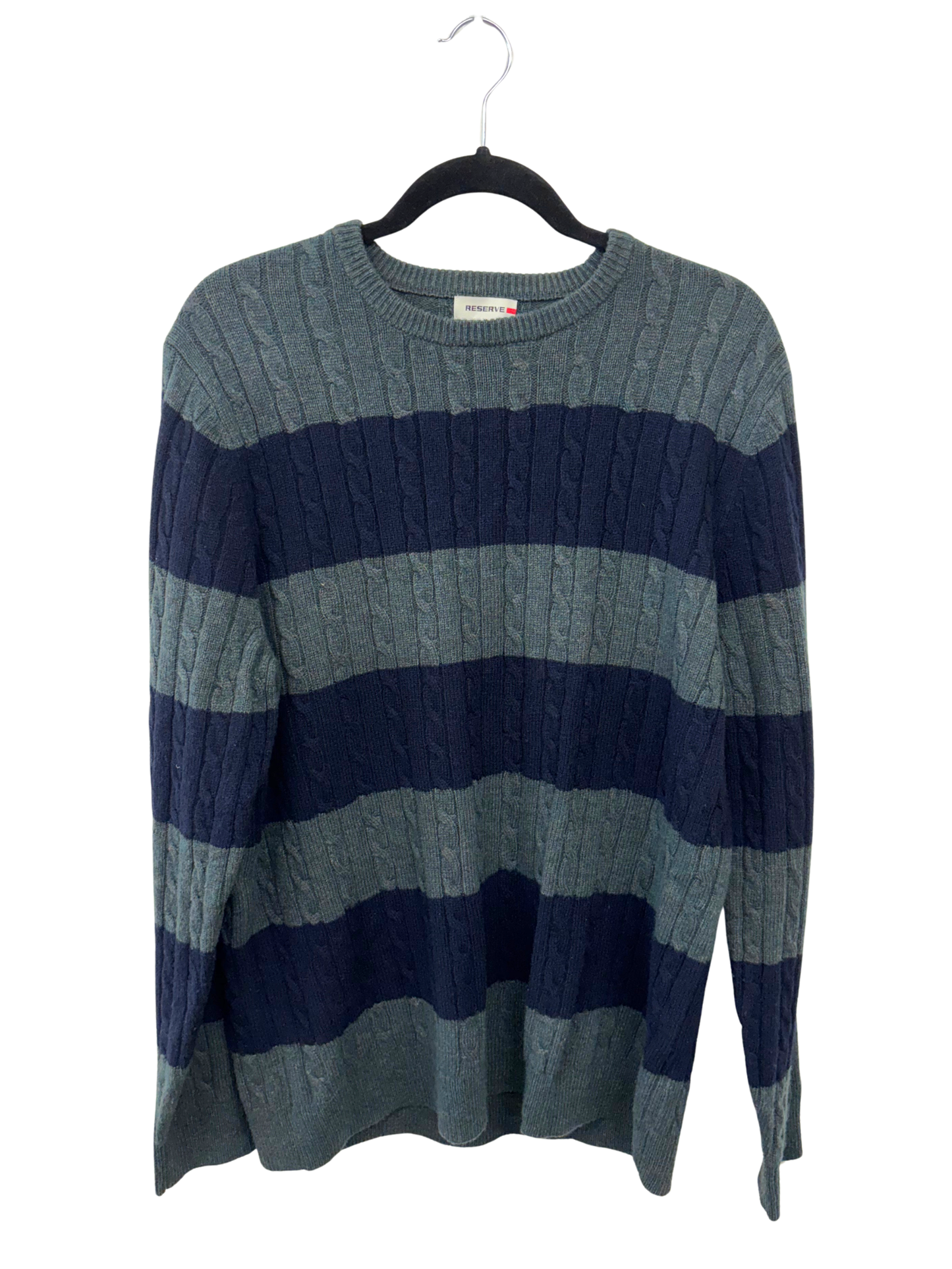 Navy & Green Striped Cable Knit Sweater