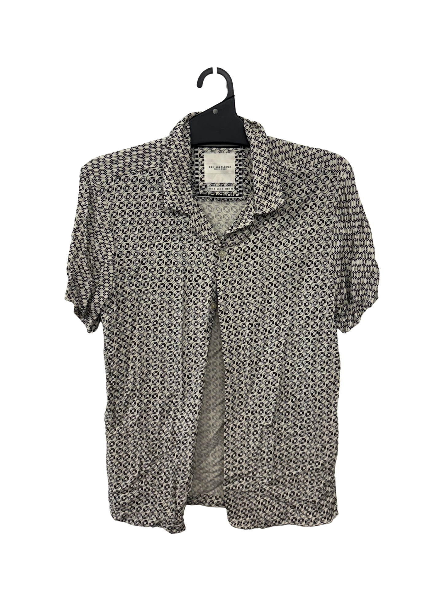 Black & White Print Short Sleeve Button Up Shirt