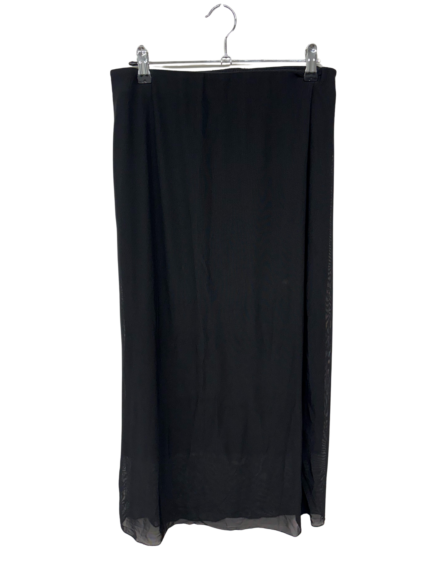 Black Mesh Elastic Waist Midi Skirt