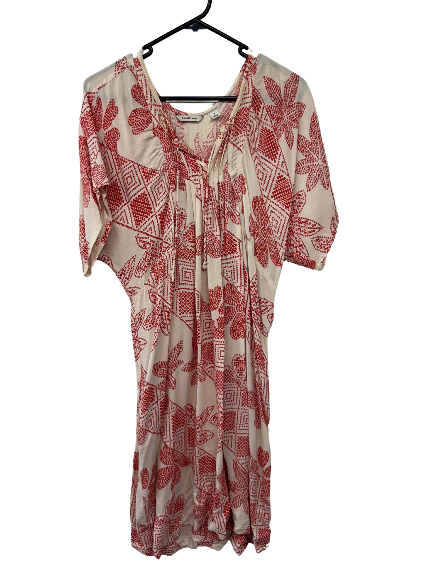 White & Red Floral Print Short Sleeve Short Dress