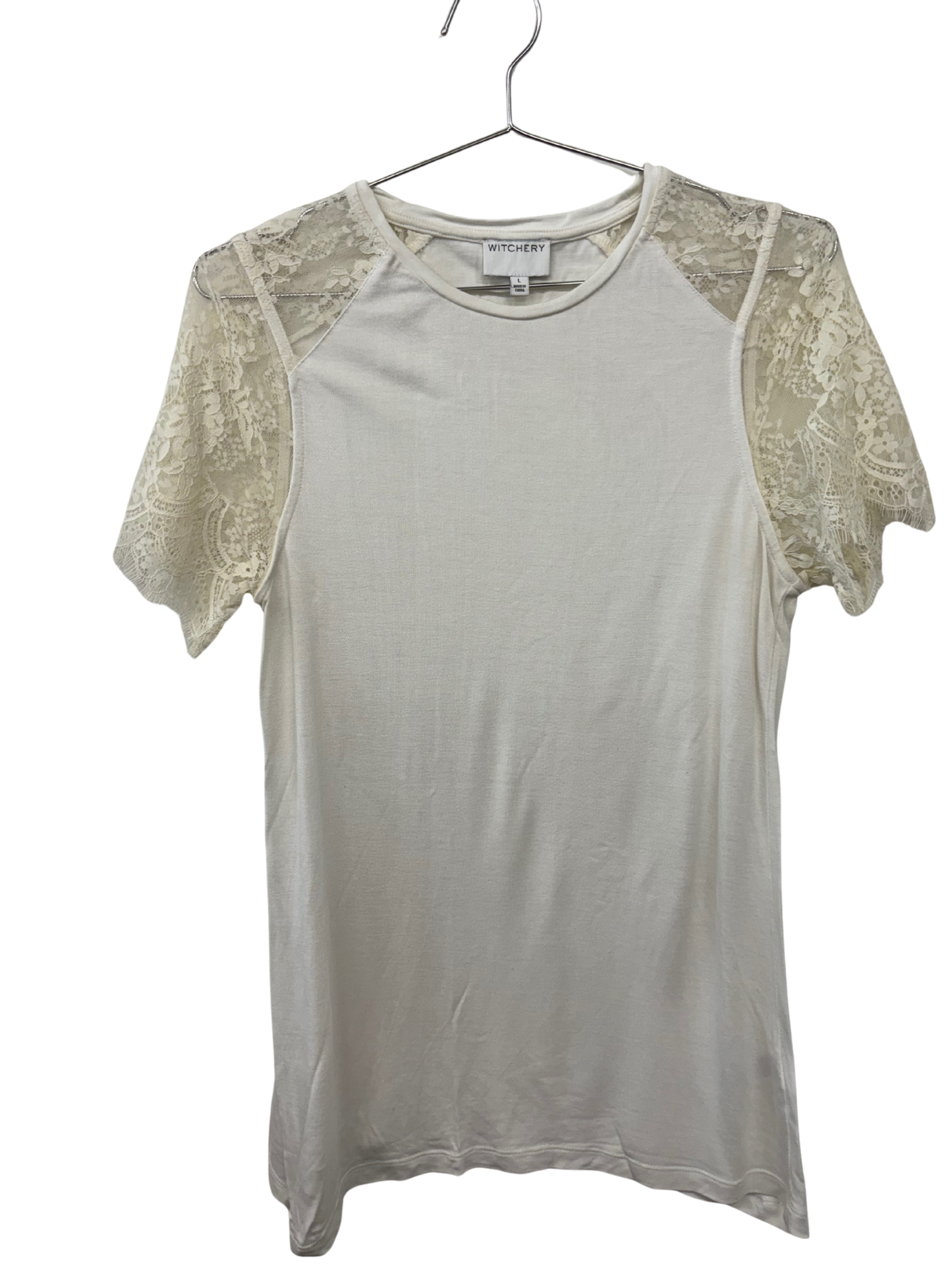 White Short Sleeve Shirt with Lace