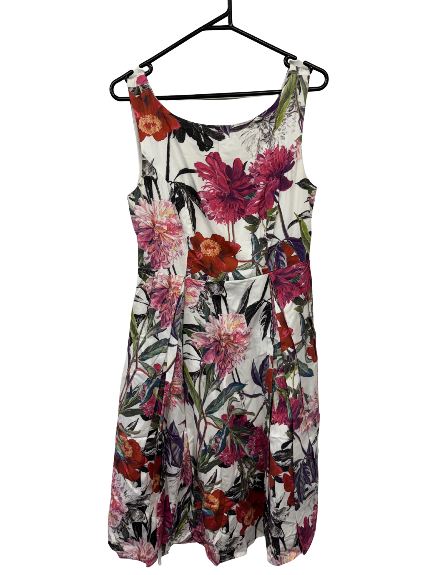 White, Pink & Purple Floral Print Sleeveless Knee Length Dress