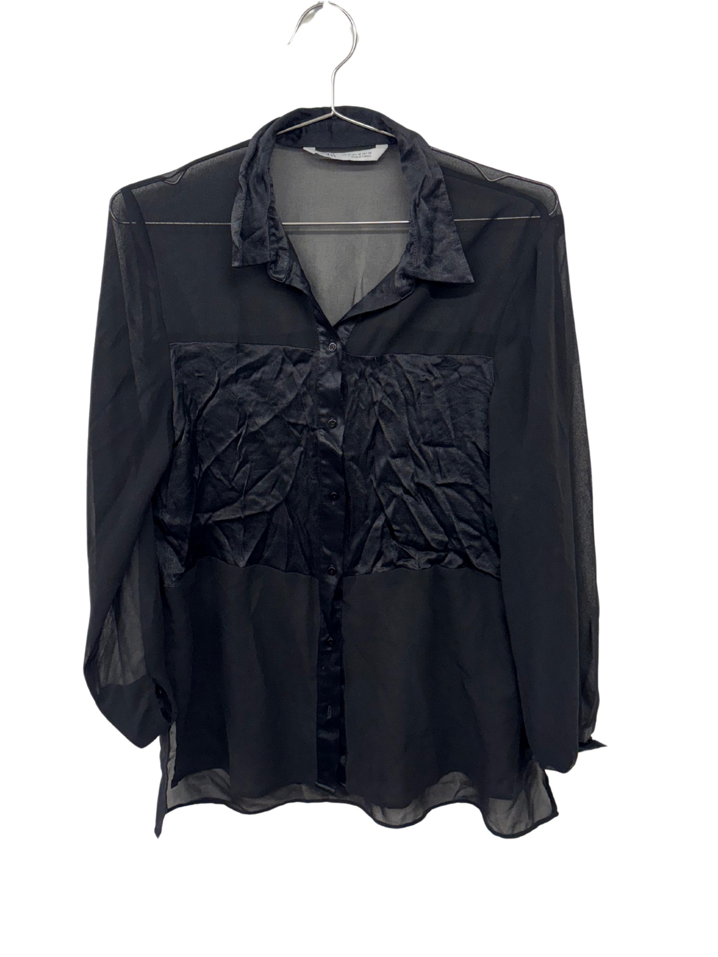 Black Long Sleeve Sheer Top with Panel