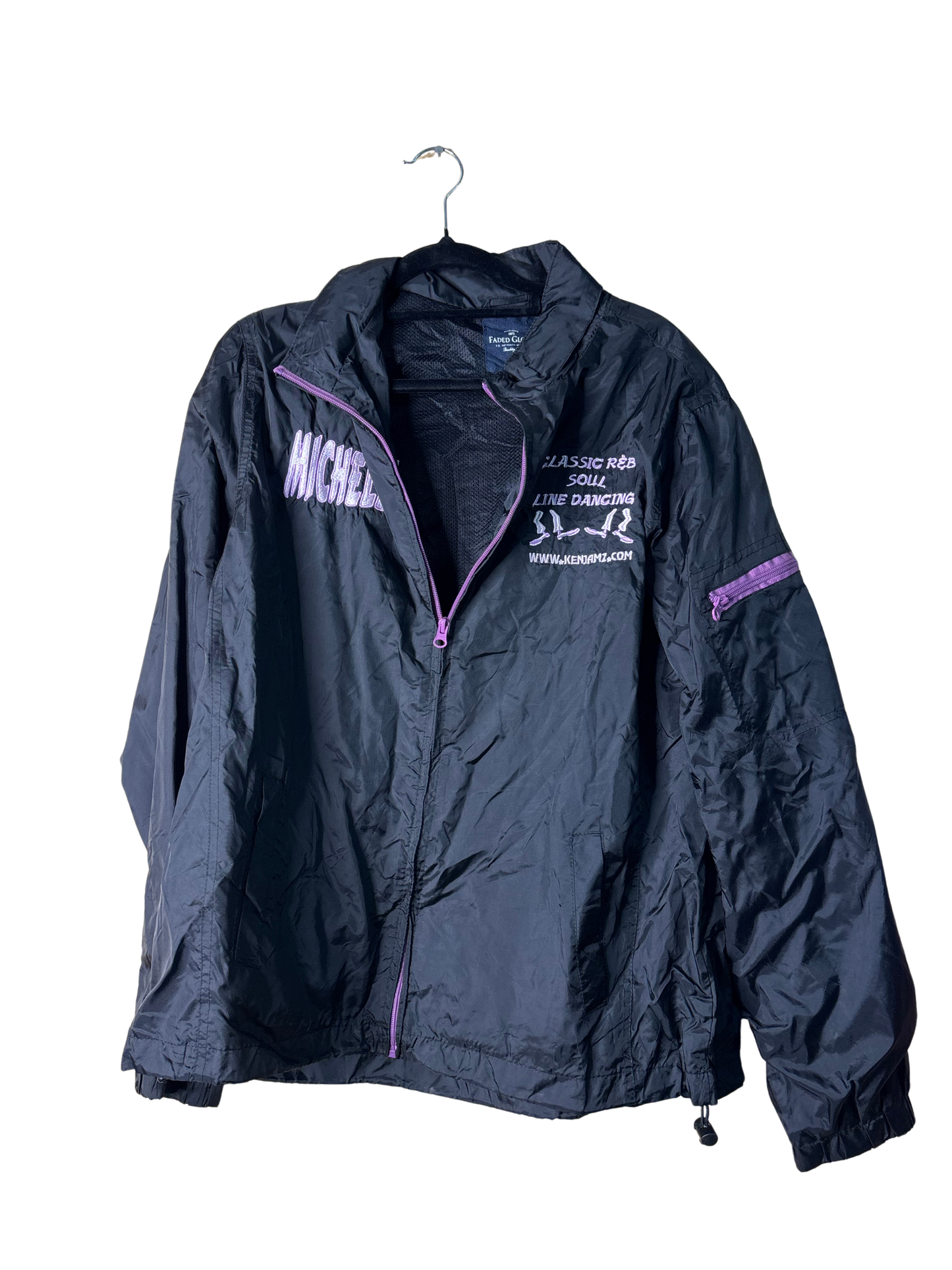 Black Zip-Up Jacket with Purple Embroidery