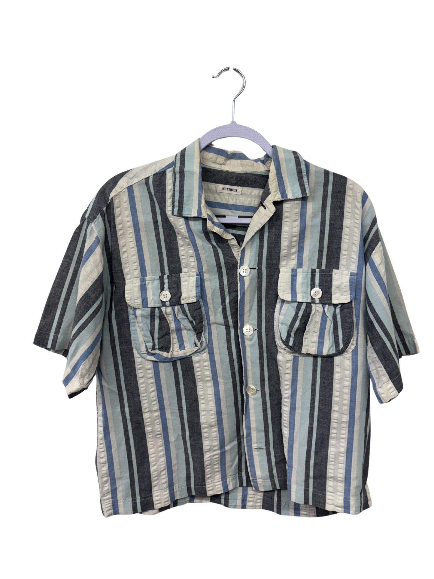 Blue & White Striped Short Sleeve Boxy Shirt