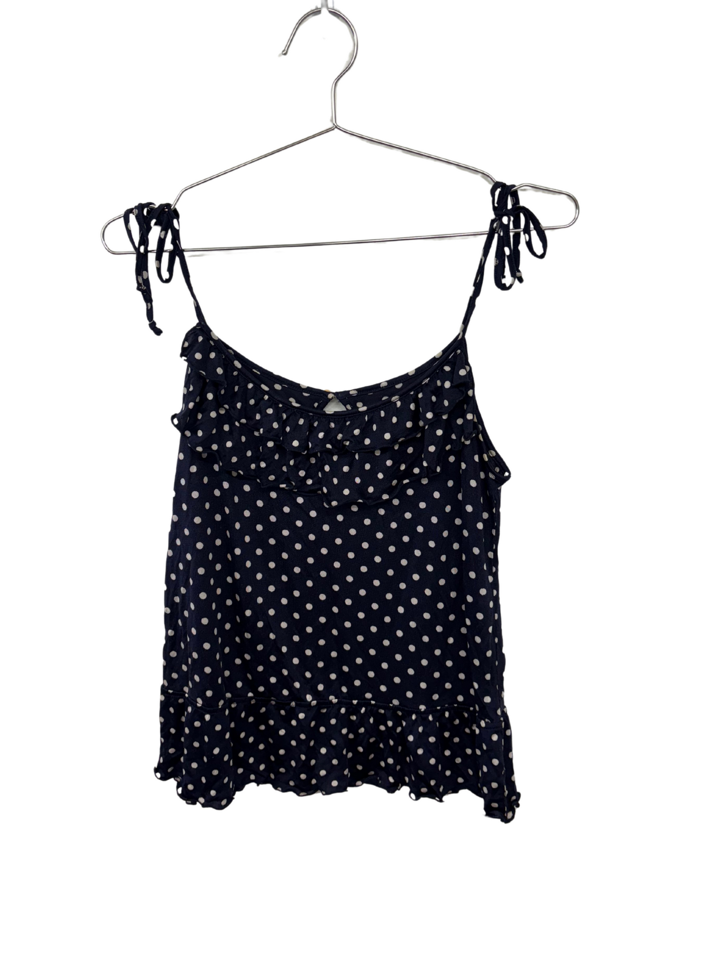 Dark Blue & White Dot strappy Ruffle Top