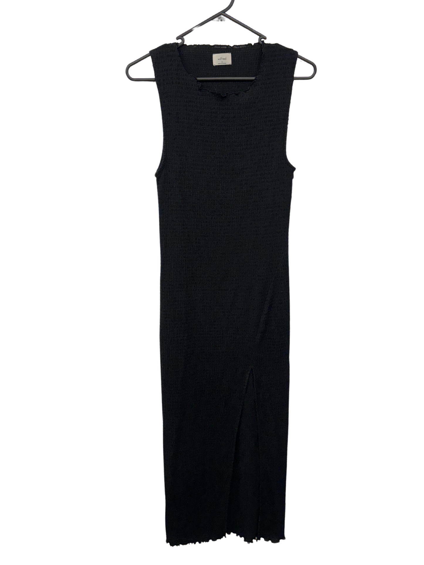 Black Shirred Sleeveless Maxi Bodycon Dress with Split