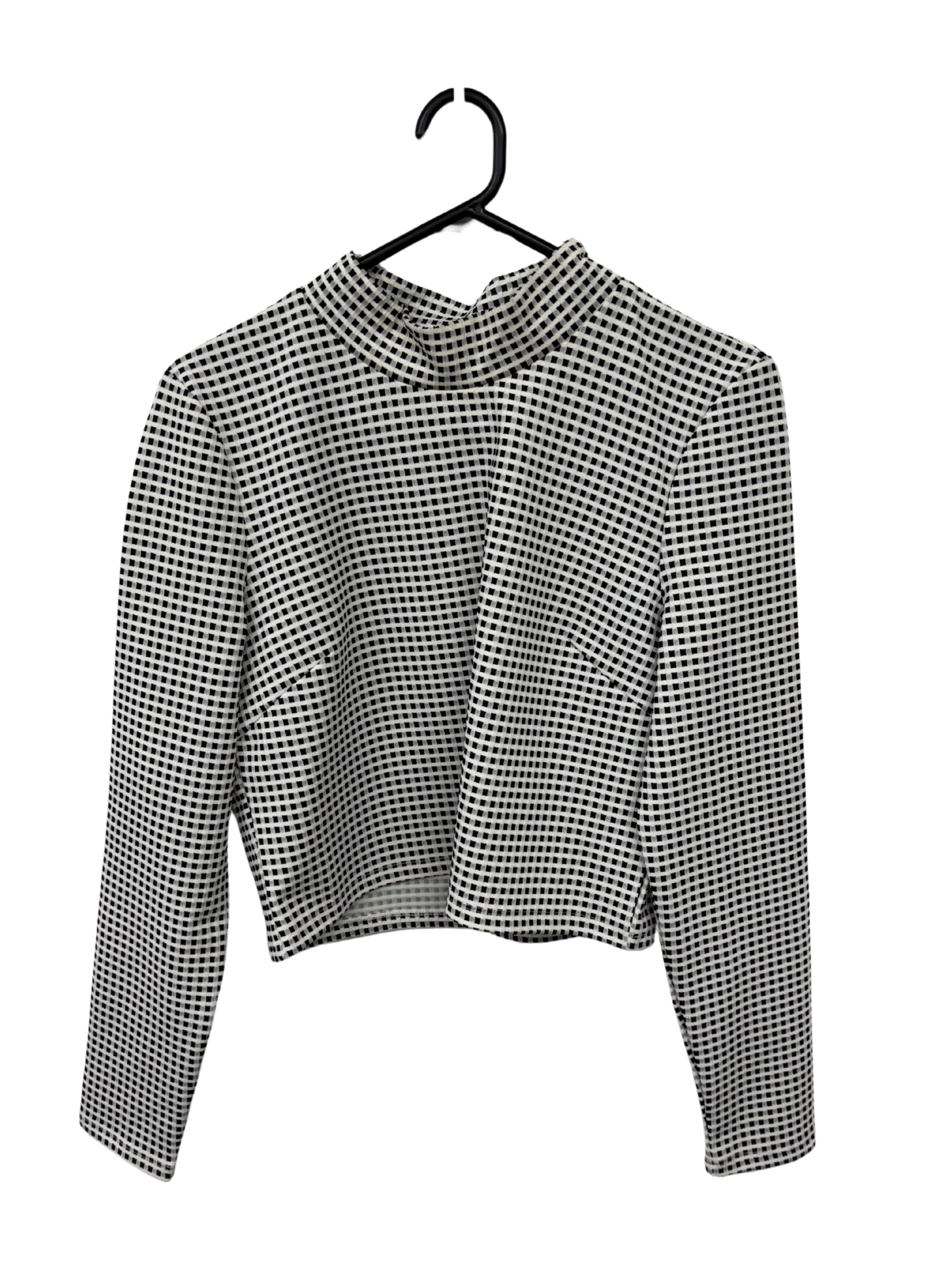 Black & White Check Long Sleeve Crop Top