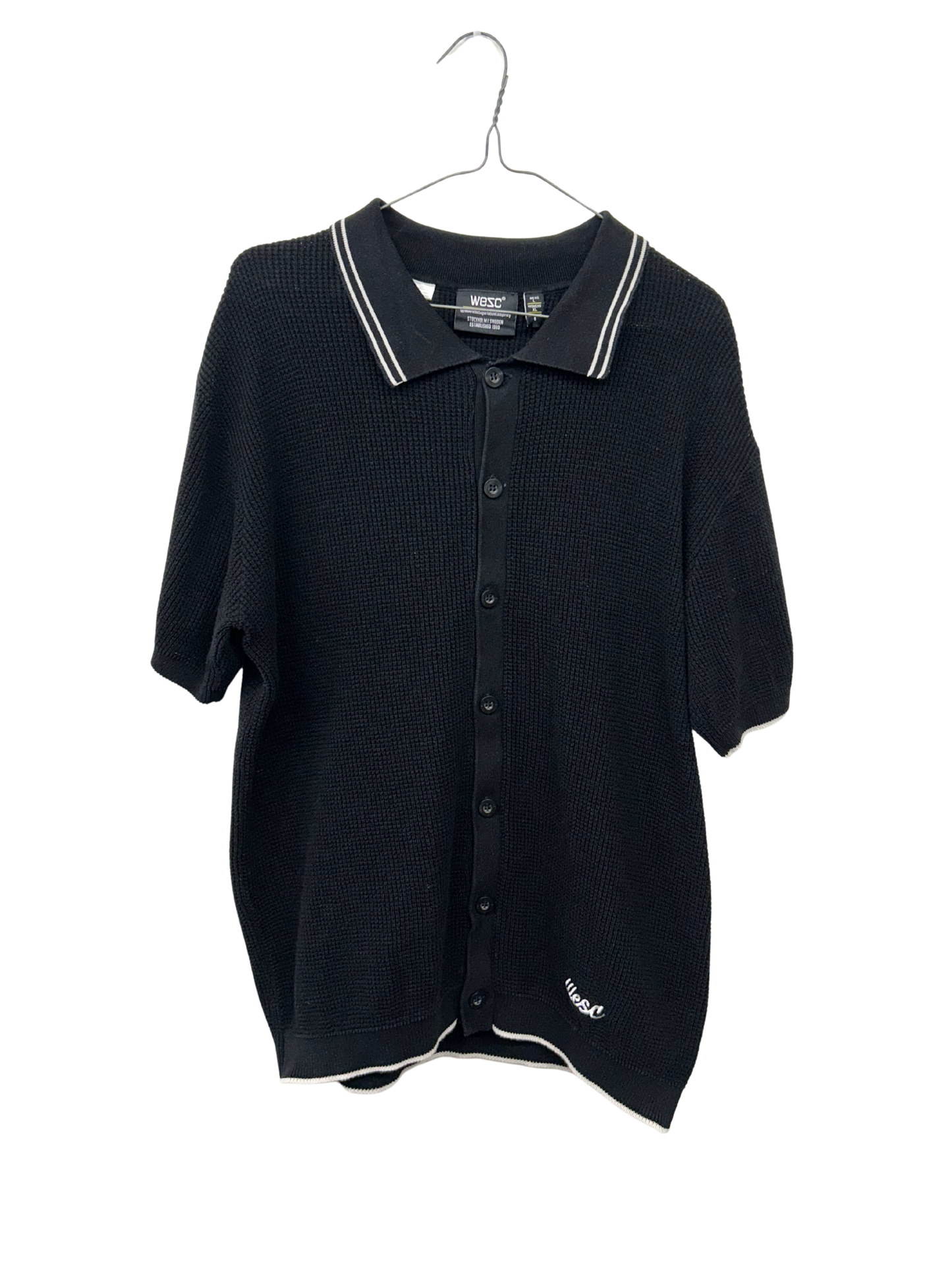 Black & White Half Sleeve Knit Button Up Shirt