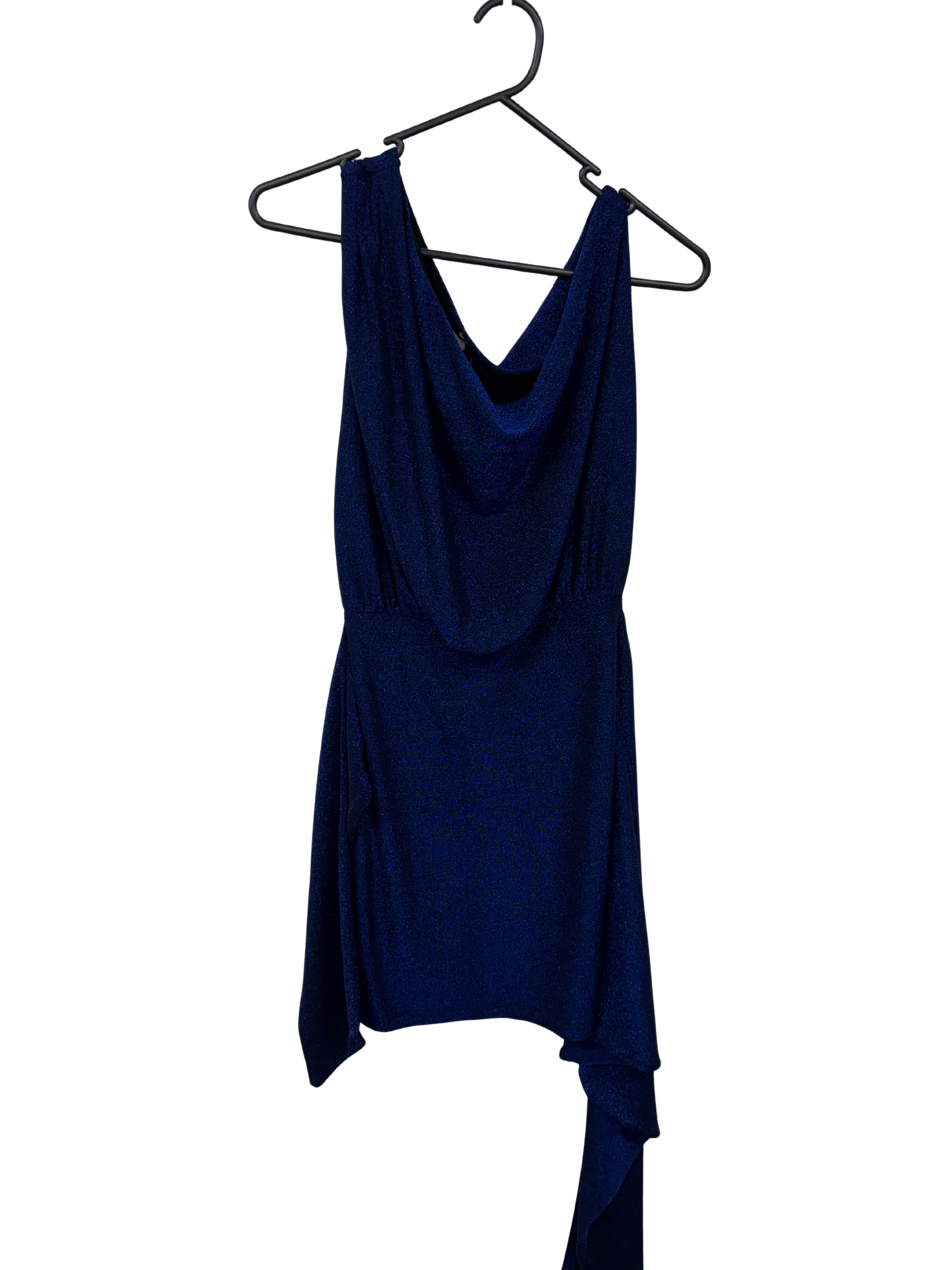 Blue & Black Glittery Off Shoulder Short Dress