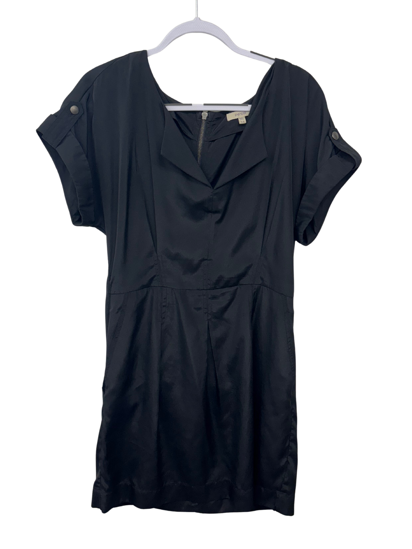 Black Short Sleeve Pleated Short Dress