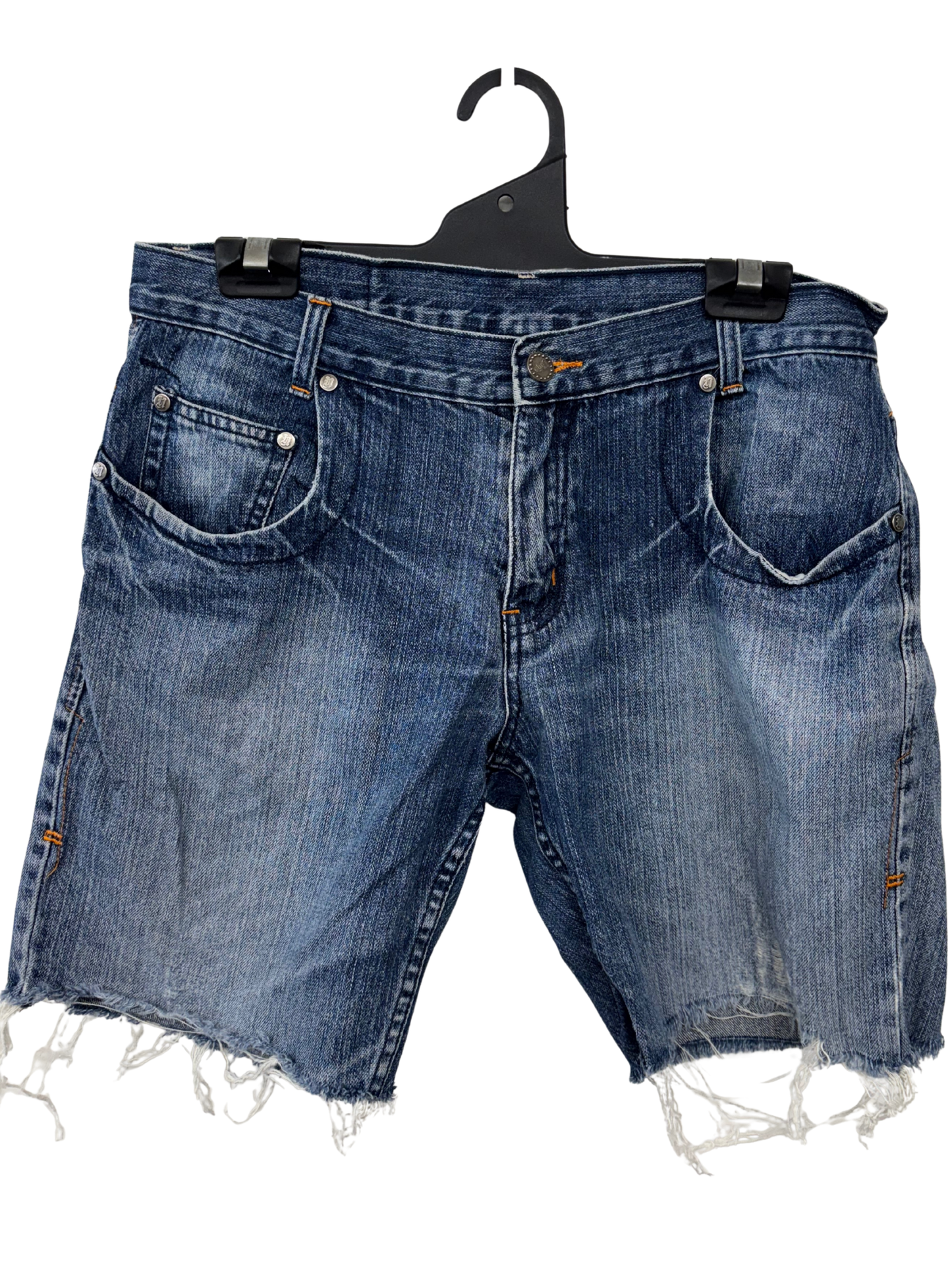 Blue Denim Shorts with Raw Hem