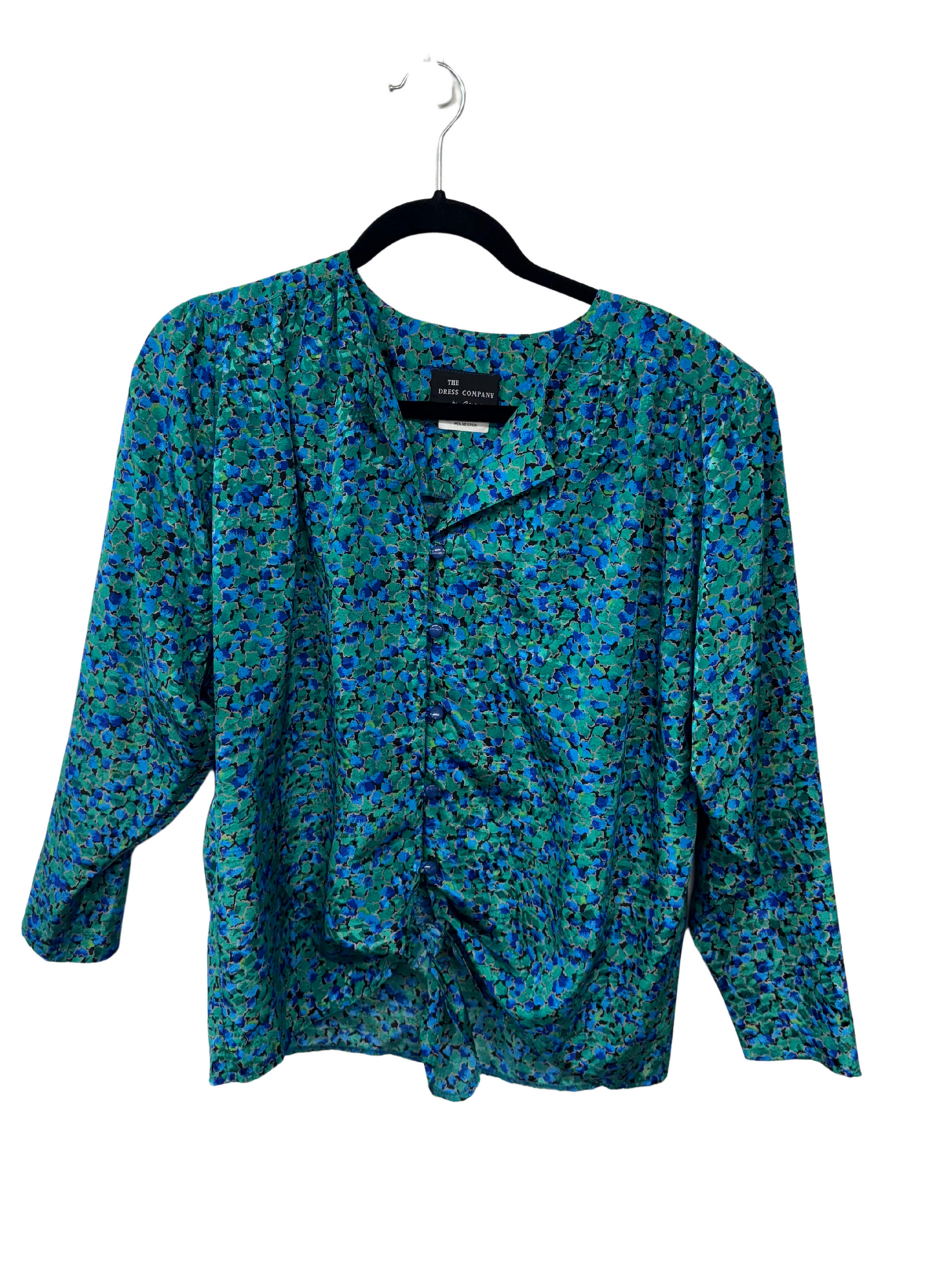 80s Blue & Green Floral Print Long Sleeve Shirt
