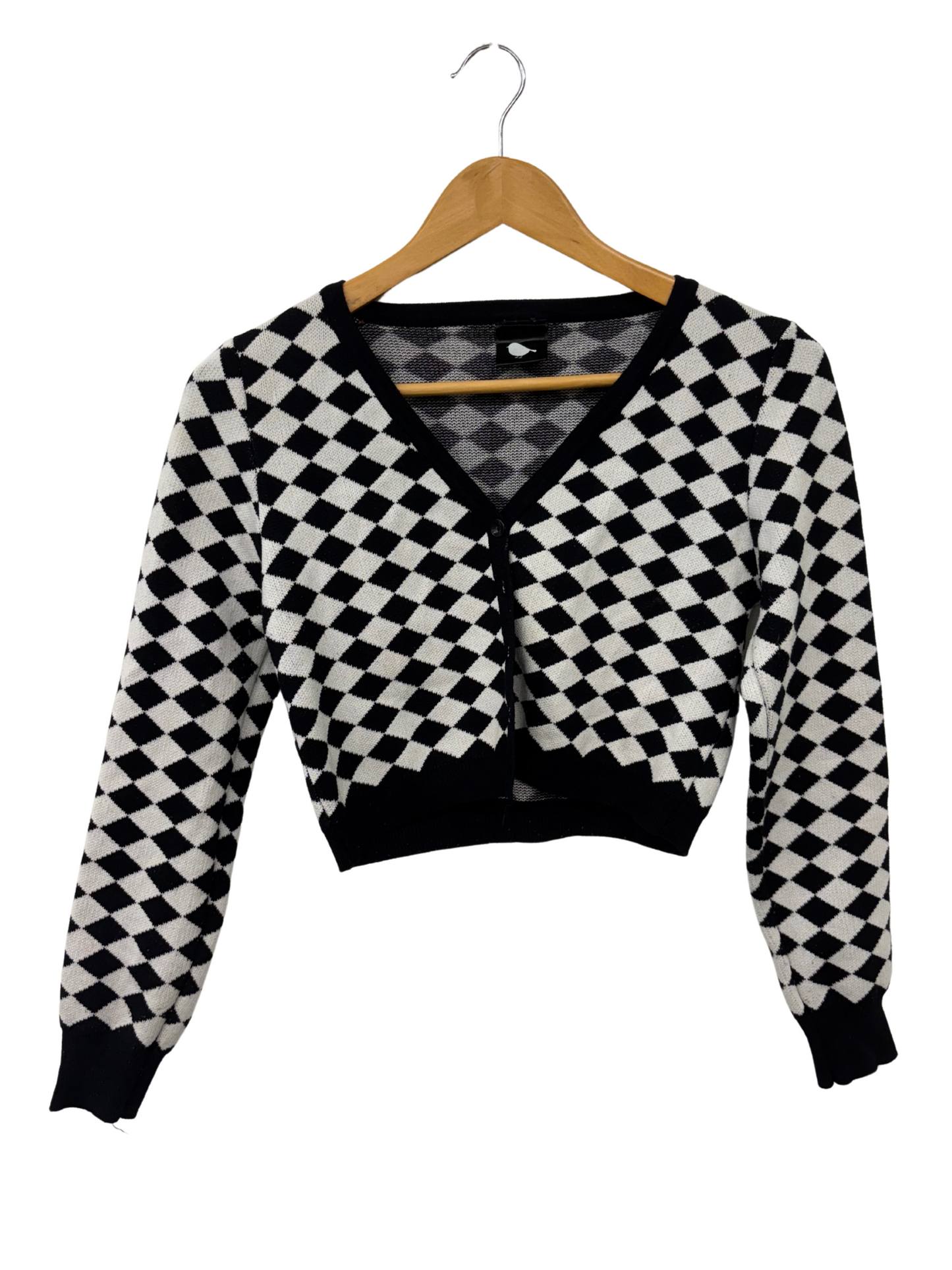 Black & White Diamond Print Crop Cardigan