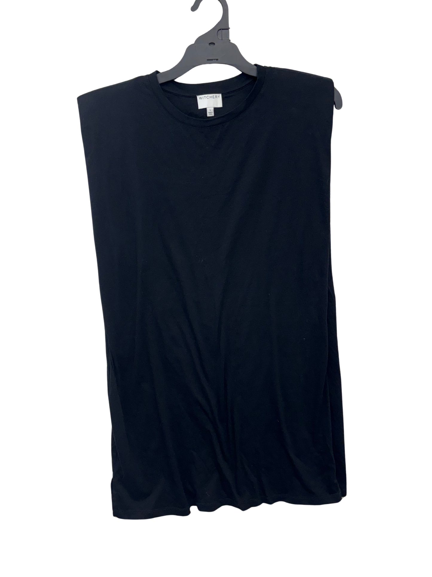 Black Sleeveless Knee Length Dress with Shoulder Pads