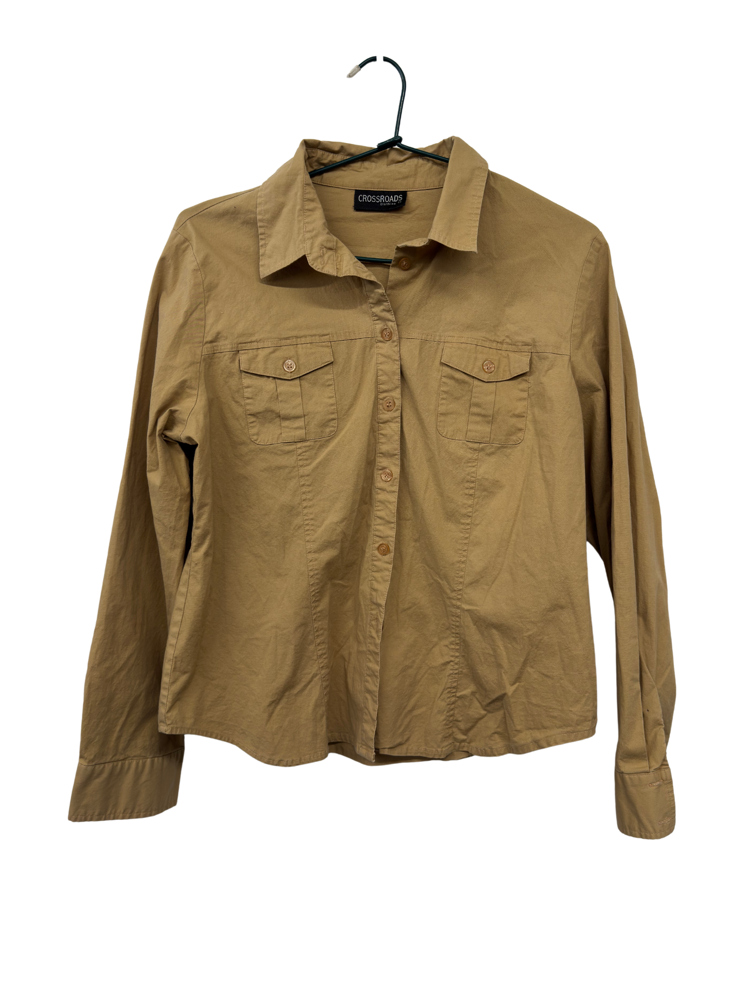 Vintage Tan/Beige Long Sleeve Button Up Shirt with Pockets