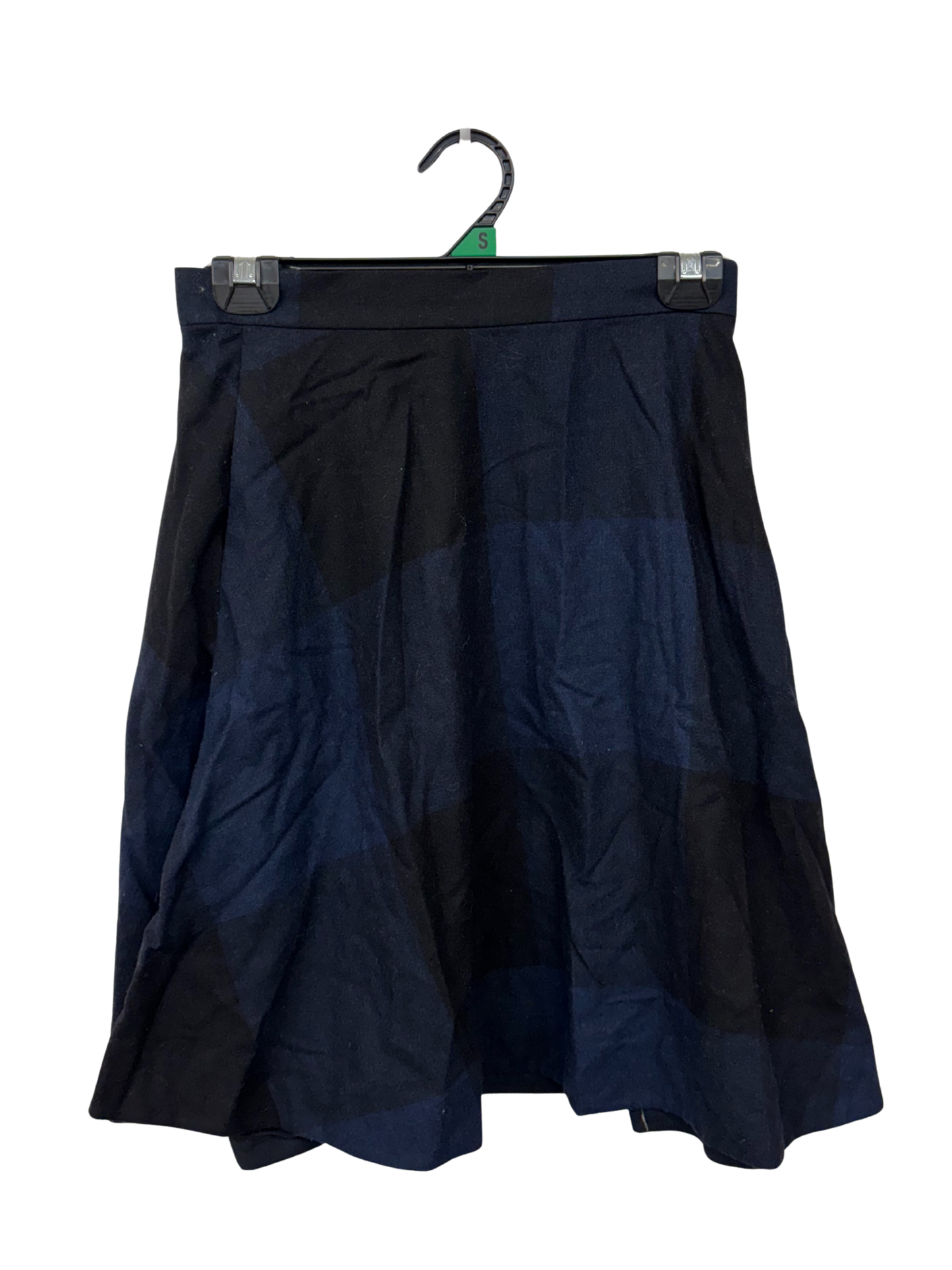 Dark Blue & Black Check Knee Length Skirt