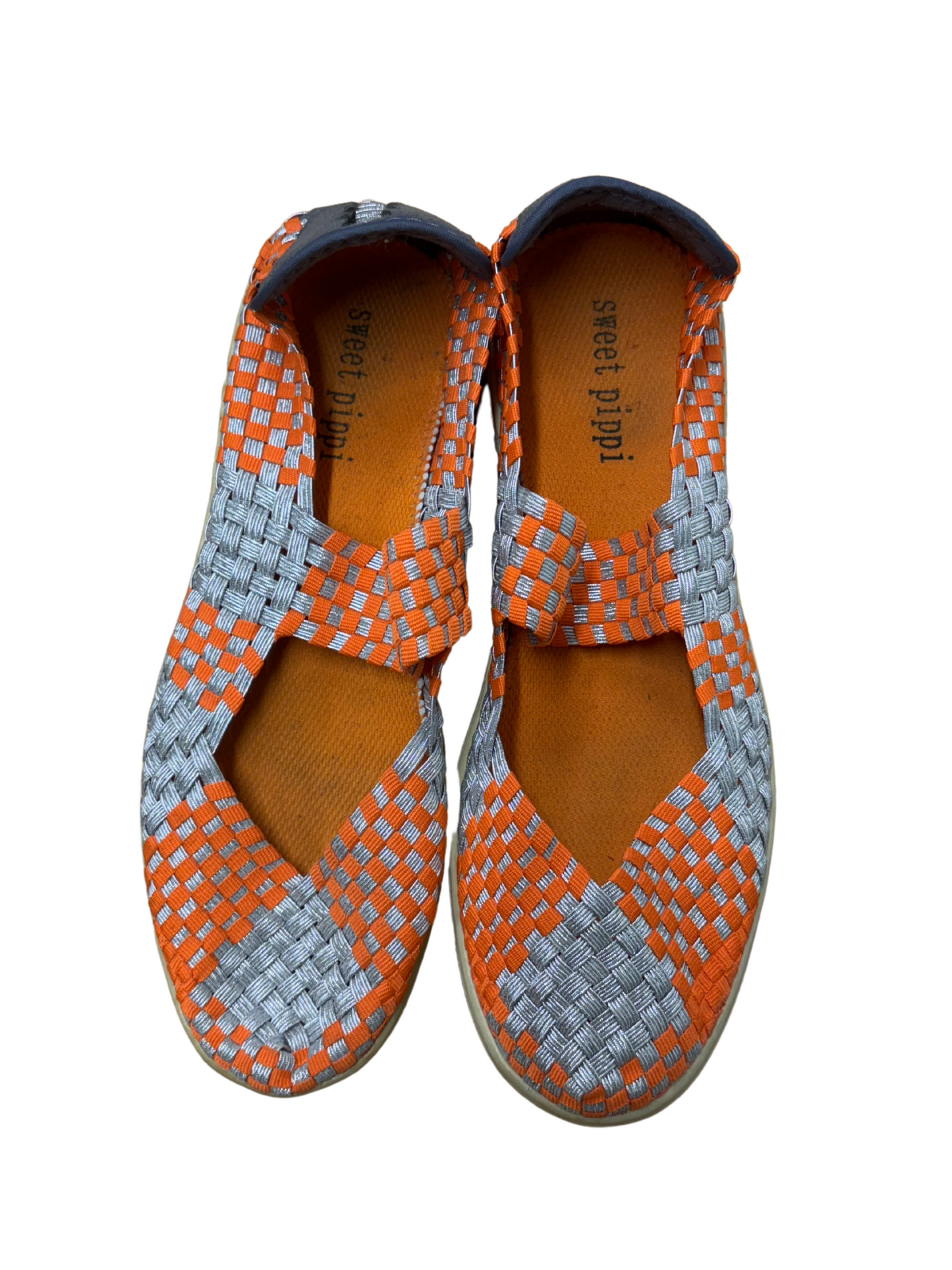 Orange & Silver Woven Mary Jane Shoes
