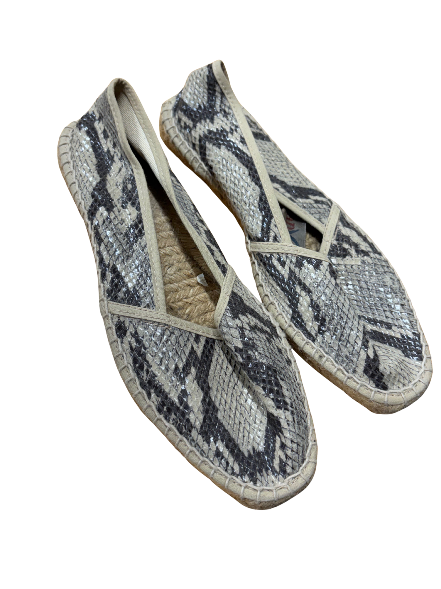 Cream & Black Snakeskin Raffia Flats