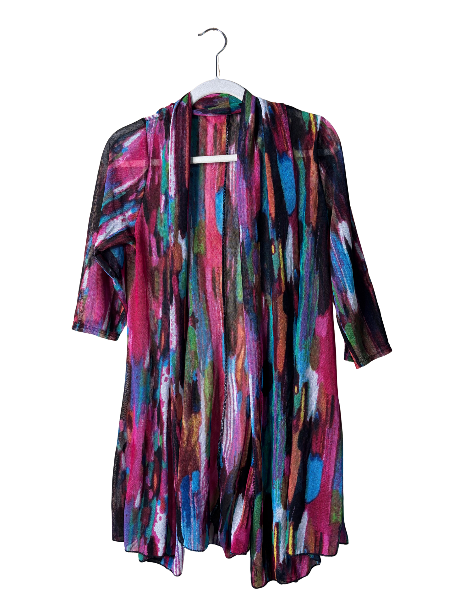 Pink, Green, White, Black Sheer 3/4 Sleeve Mesh Duster Jacket