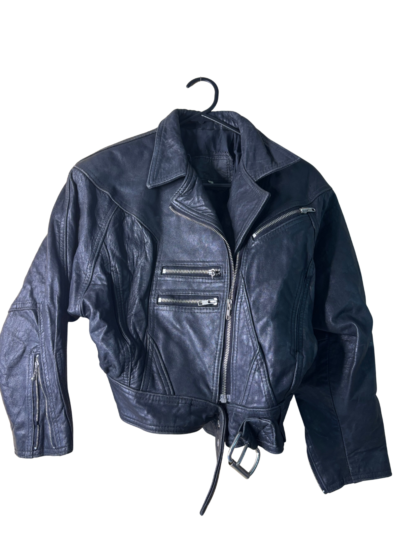 Vintage Leather Cropped Moto Jacket