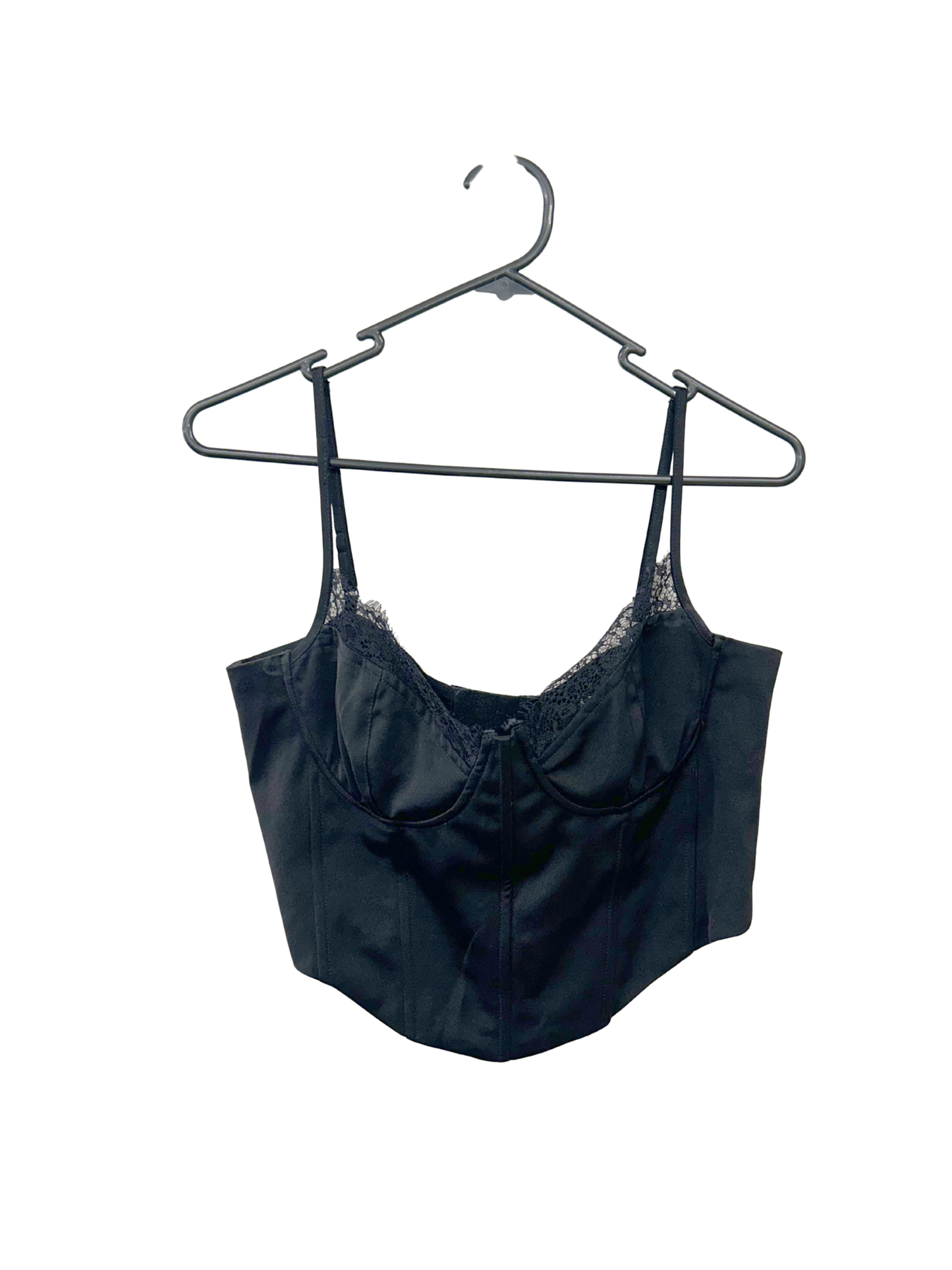 Black Cropped Lace Trim Bustier Top