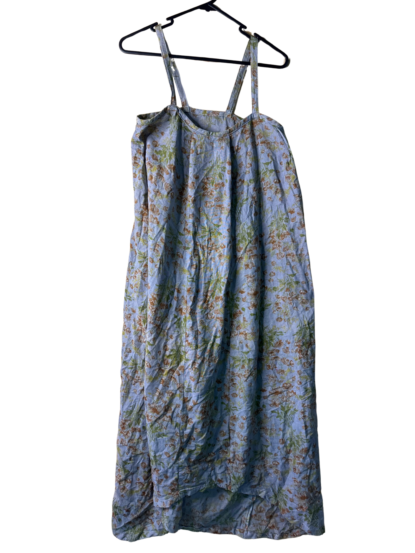 Vintage Grey, Maroon, Green Floral Print Strappy Midi Dress