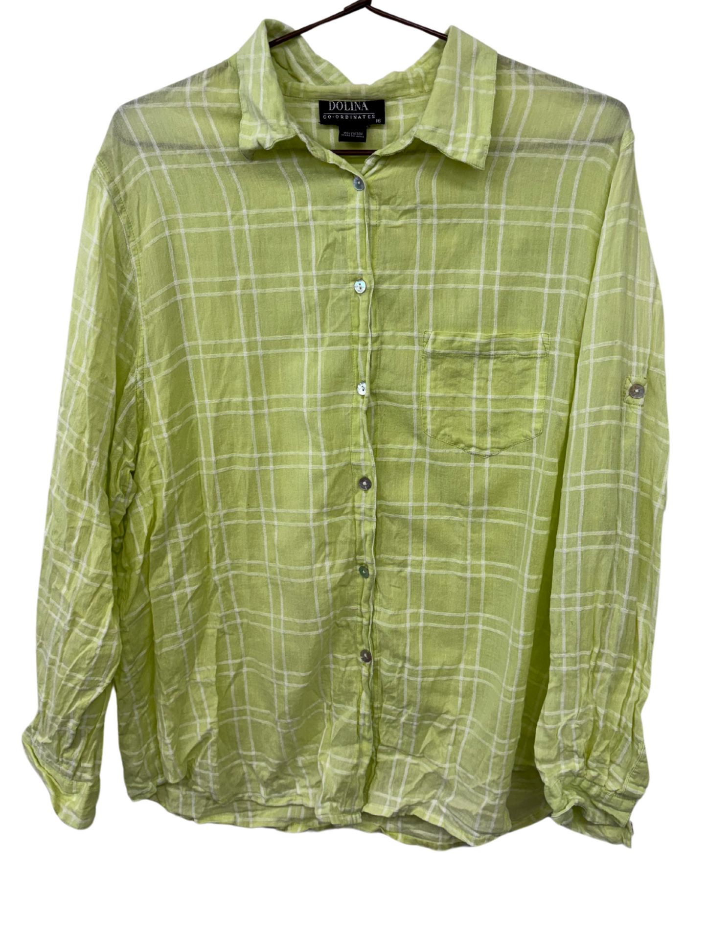 Vintage Light Green Long Sleeve Button Up Fitted Shirt