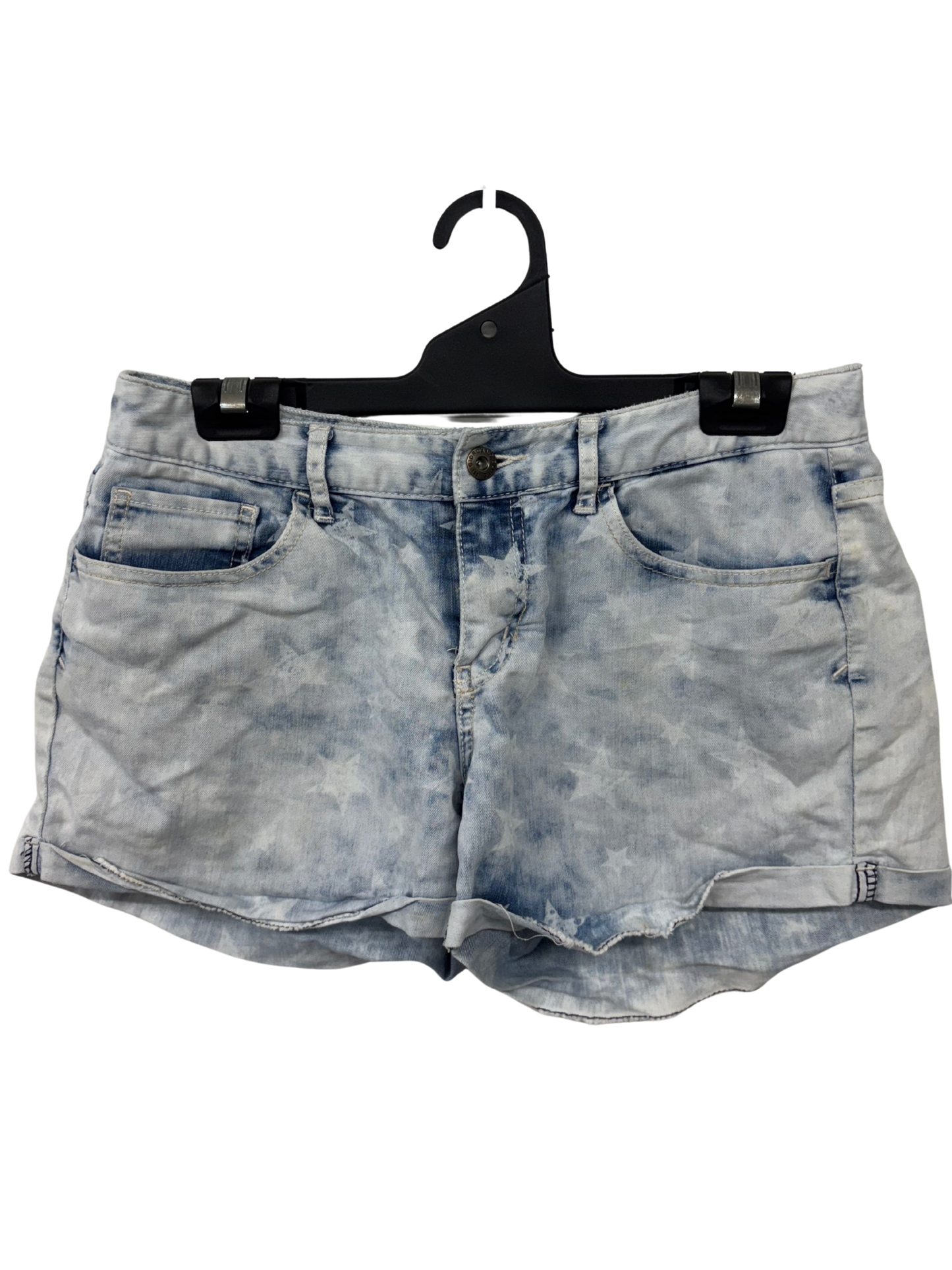 00s Blue Acid Wash Denim Chambray Star Print Low-Rise Shorts