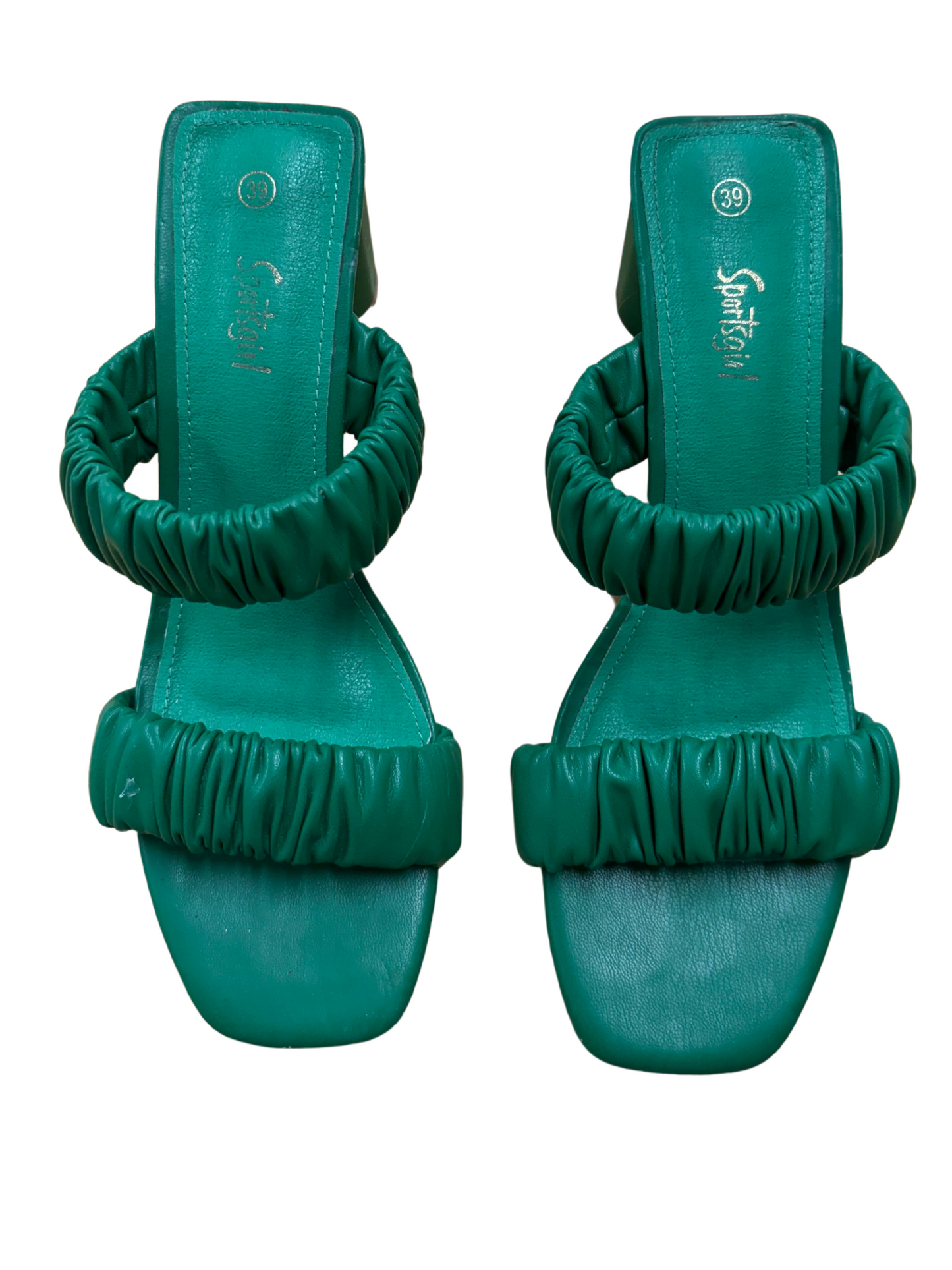 Green Block Heel with Ruched Straps