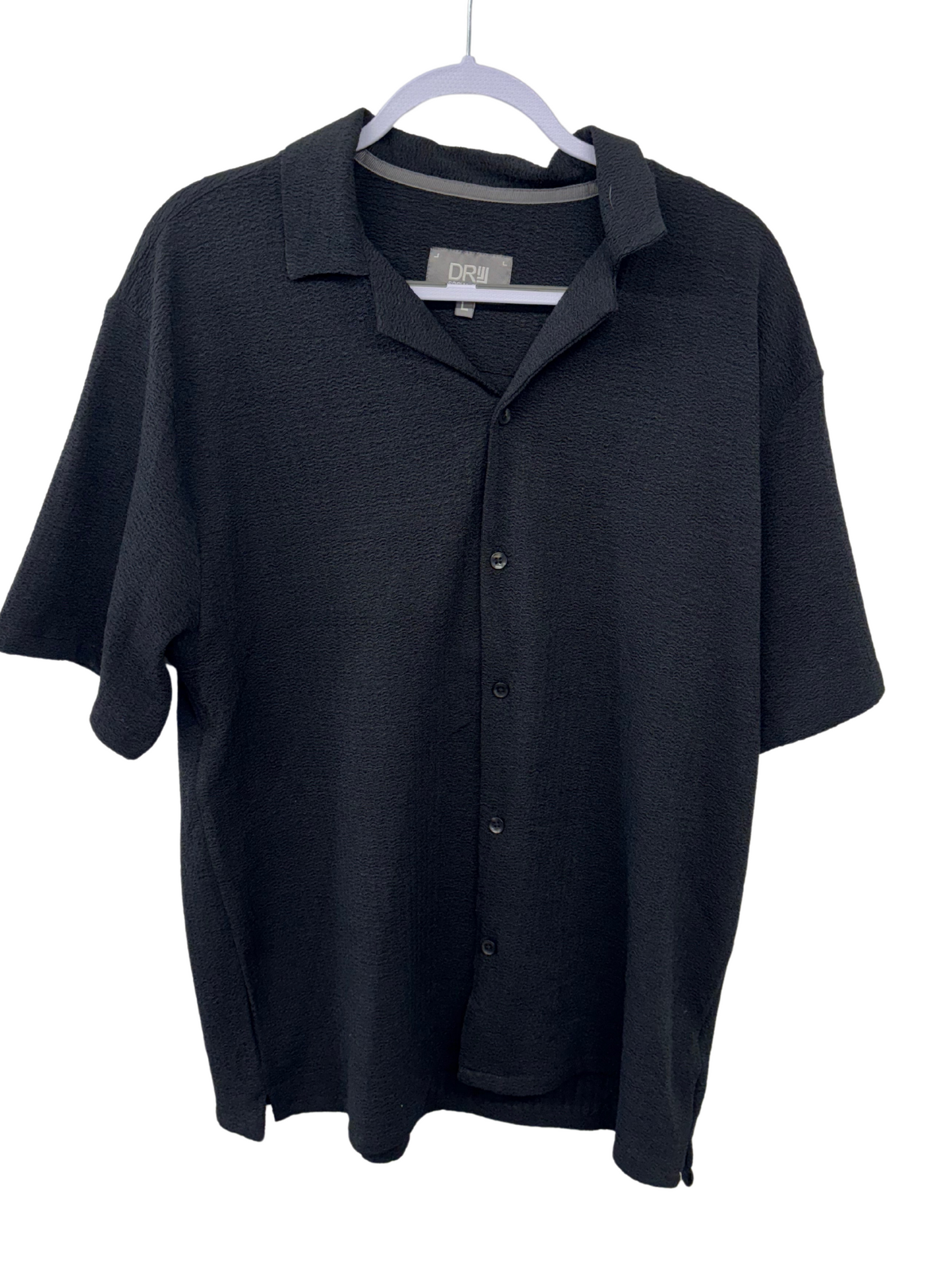 Black Textured Short Sleeve Button Up Shirt