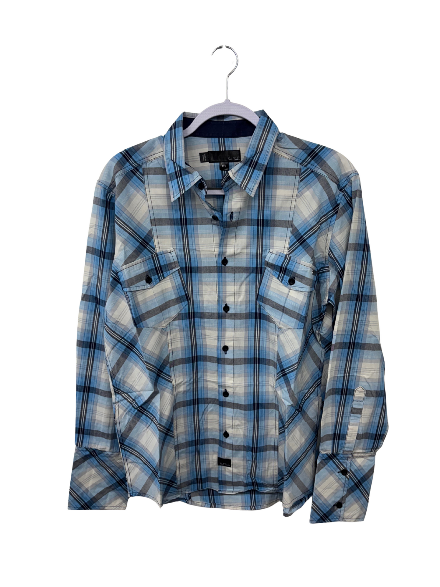 Blue & White Check Long Sleeve Fitted Button Up Shirt
