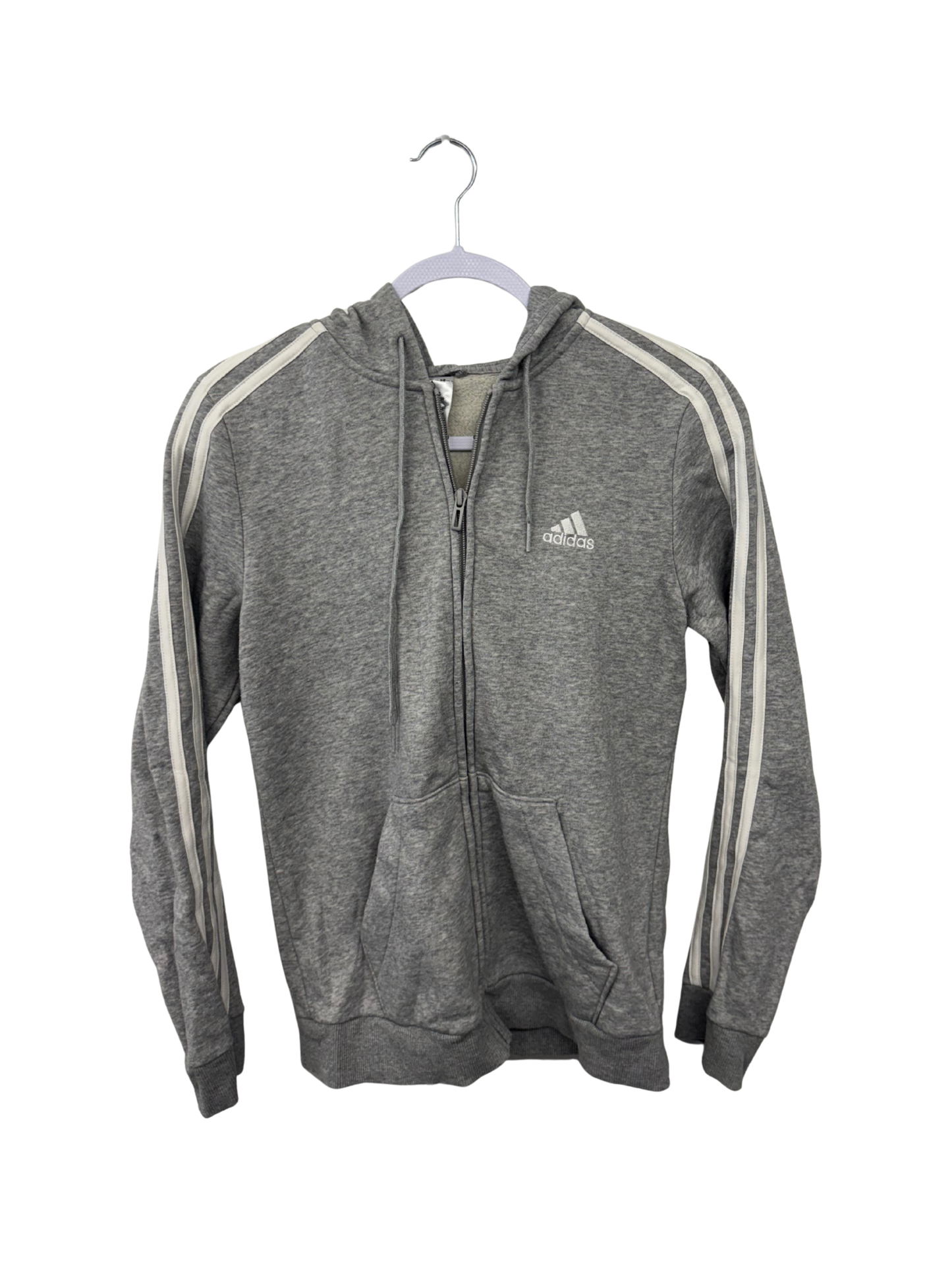 Grey Long Sleeve Zip Up Hoodie Jacket with White Stripes