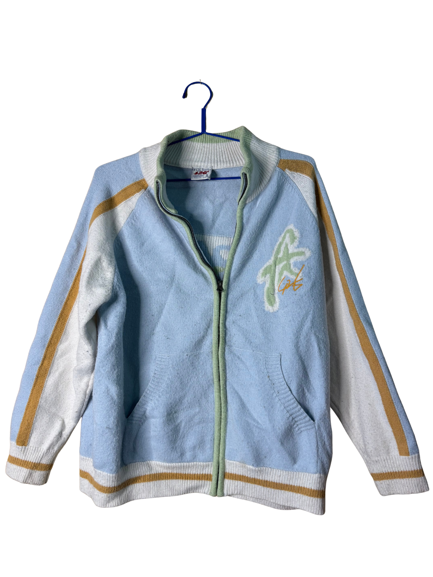 Light Blue, Cream, Green Knit Zip Up Oversized Jacket