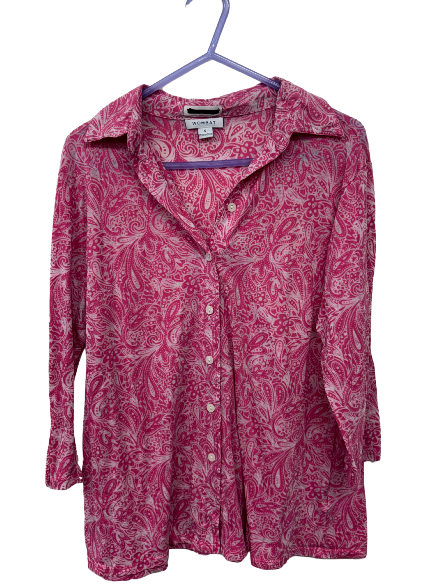 Pink Sheer Paisley Print Long Sleeve Button Up Shirt
