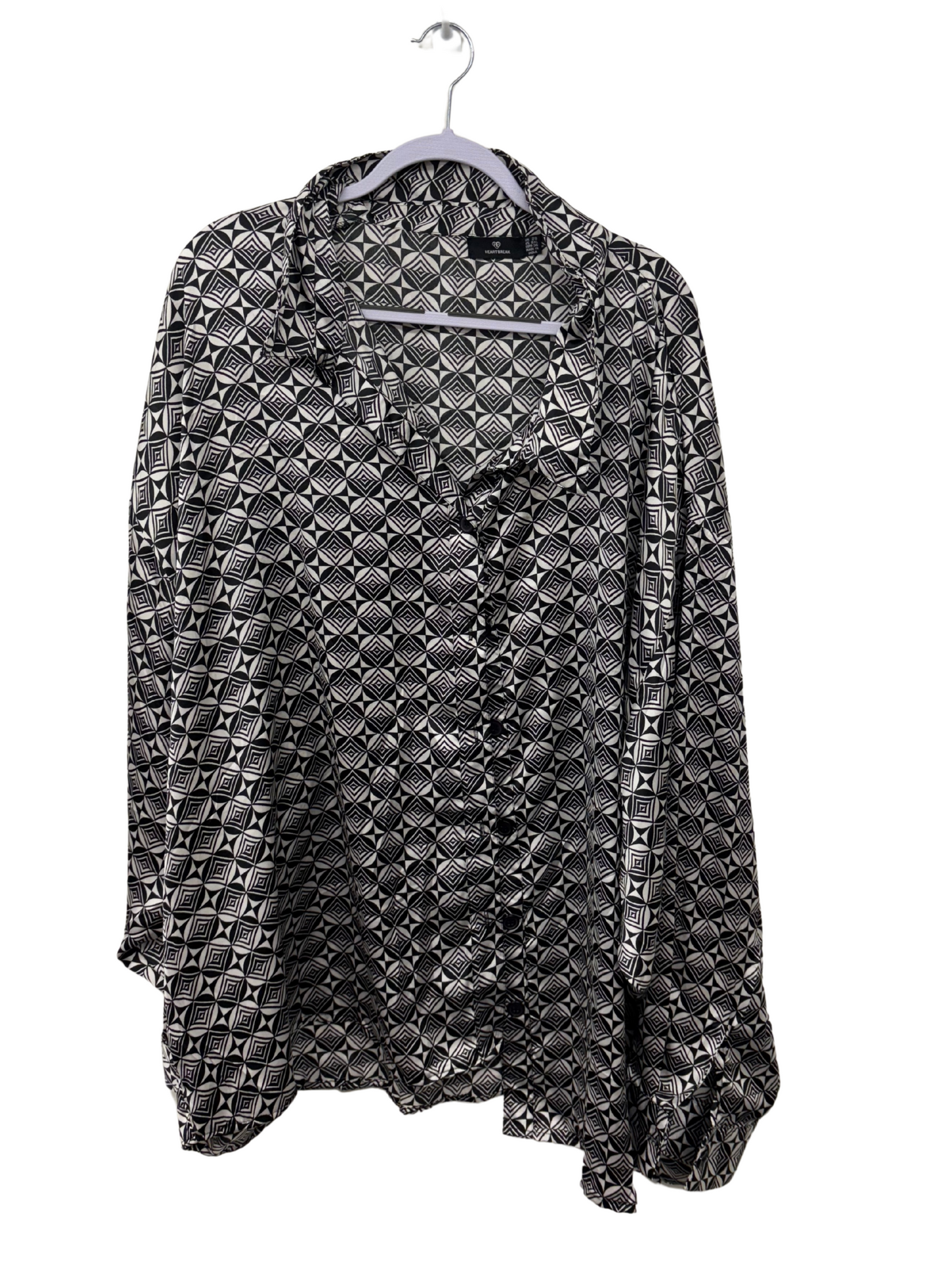 Black & White Geometric Print Long Sleeve Button Up Shirt