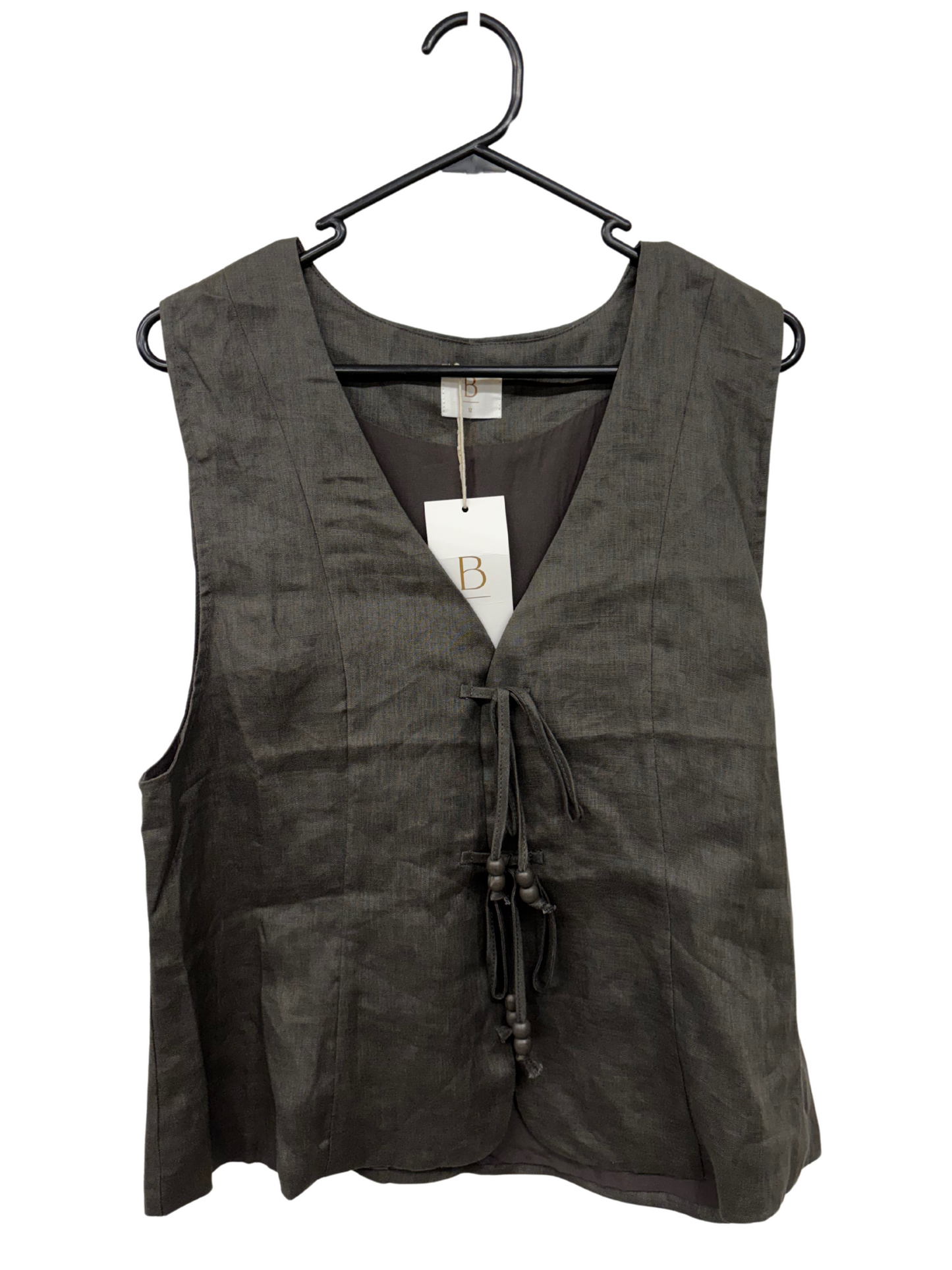 Grey Sleeveless Top with Front Ties