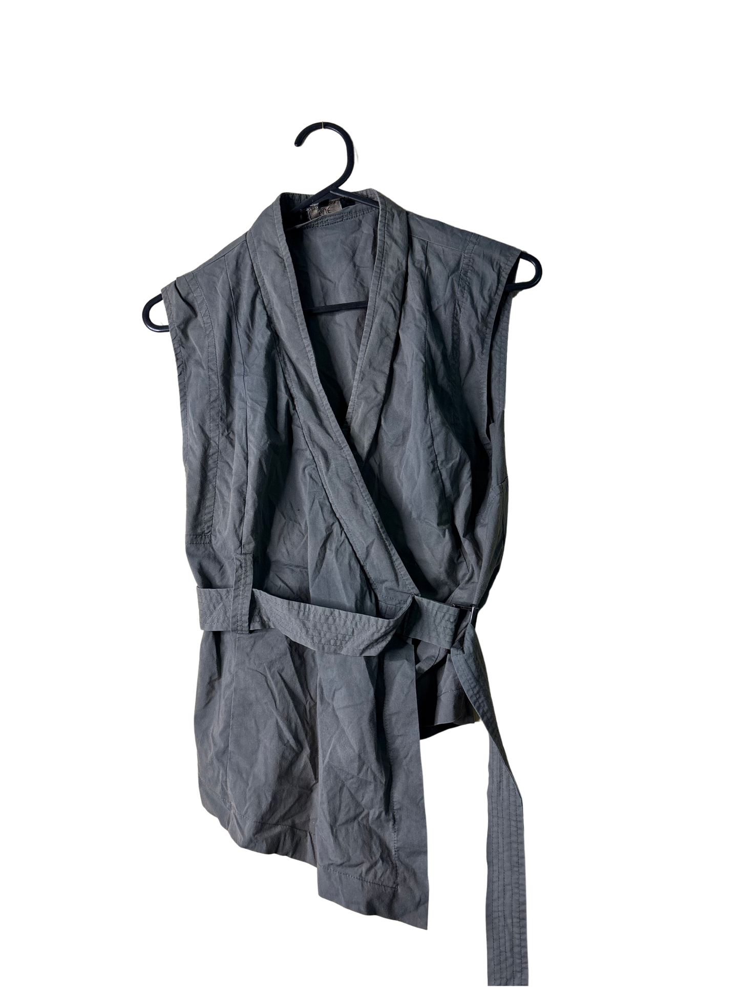 Vintage Khaki Sleeveless Wrap Top with Buckle